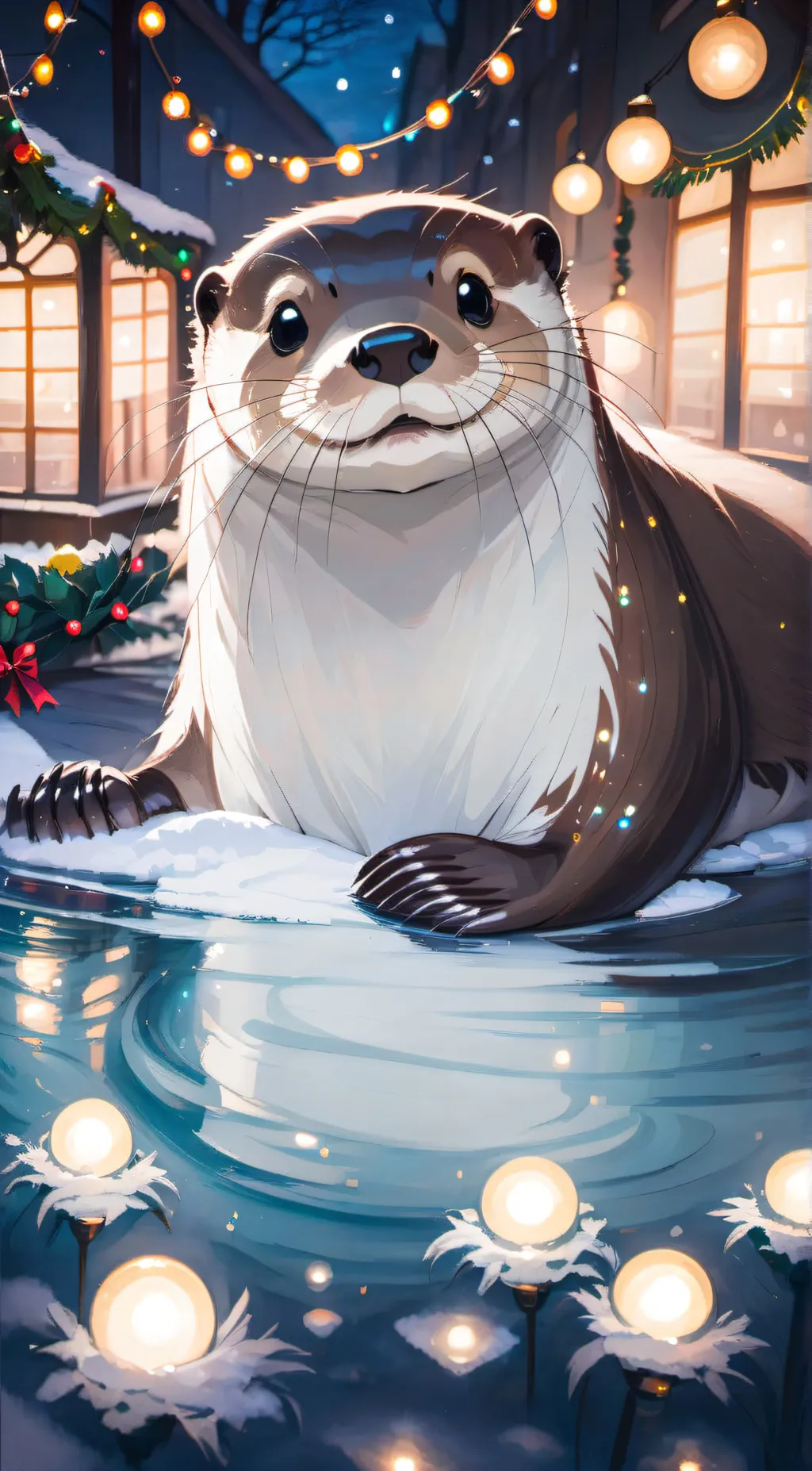 ai character: Christmas otter background