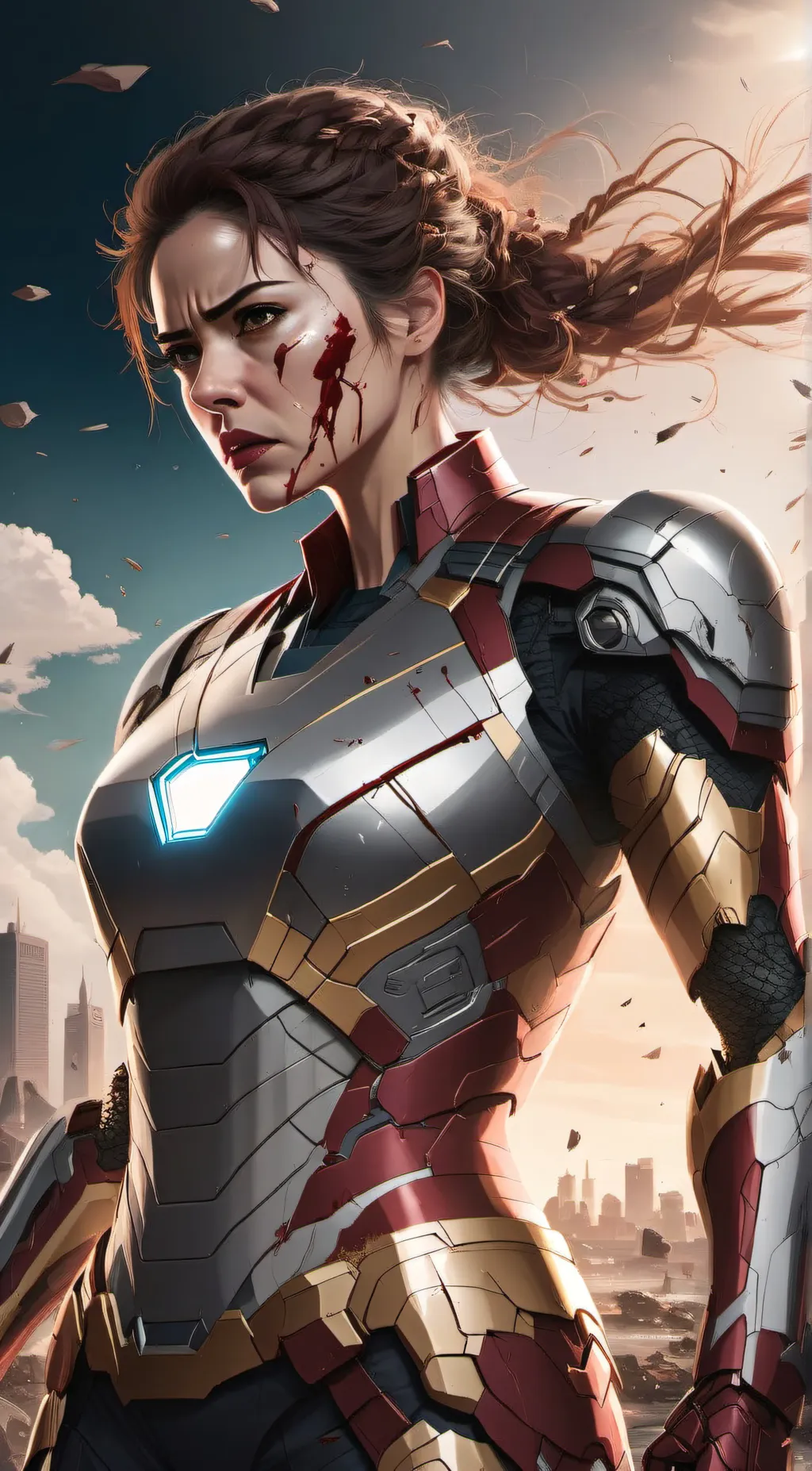 ai character: IRON WOMAN  background