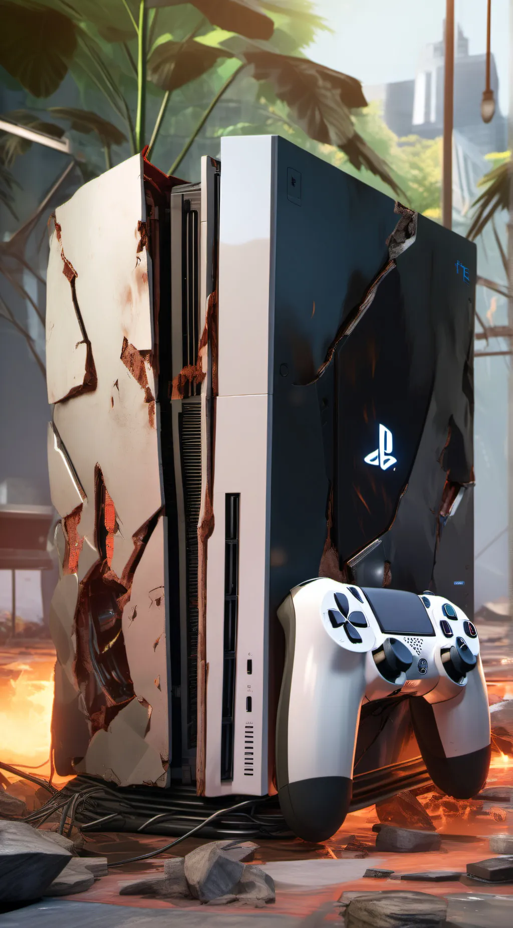 ai character: Badly damaged PS4. background
