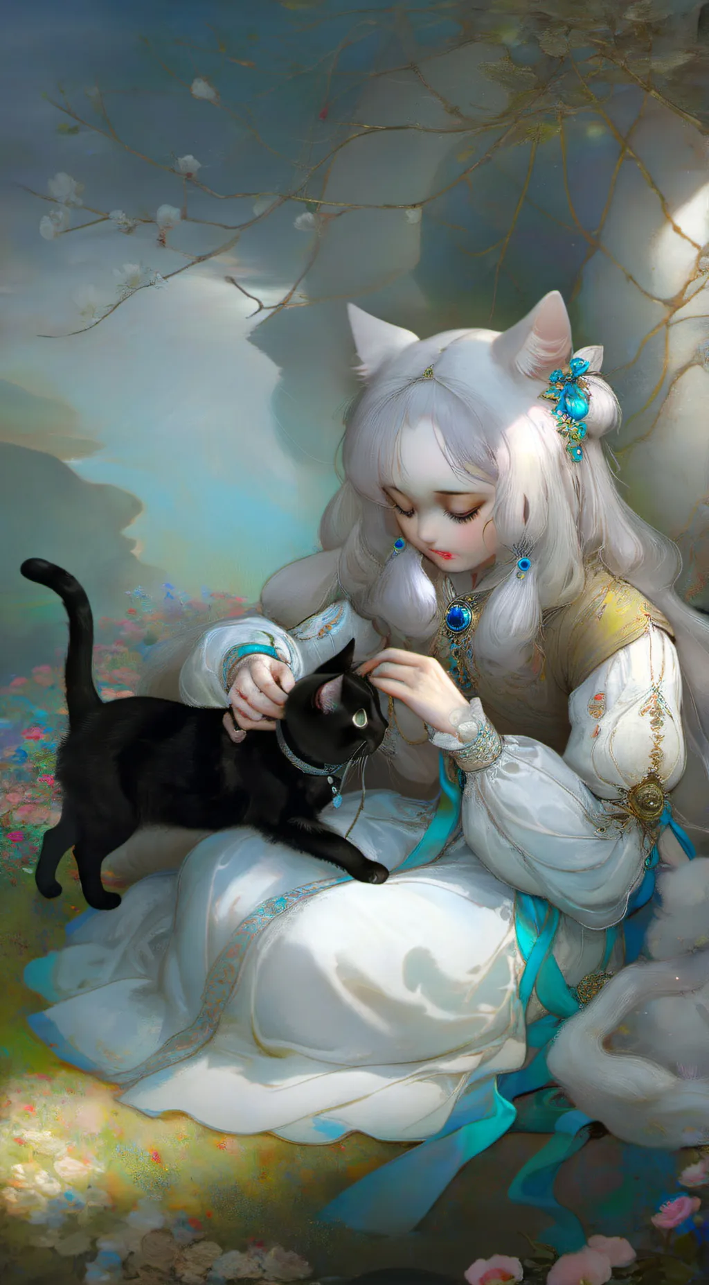 ai character: jasmine and snow background