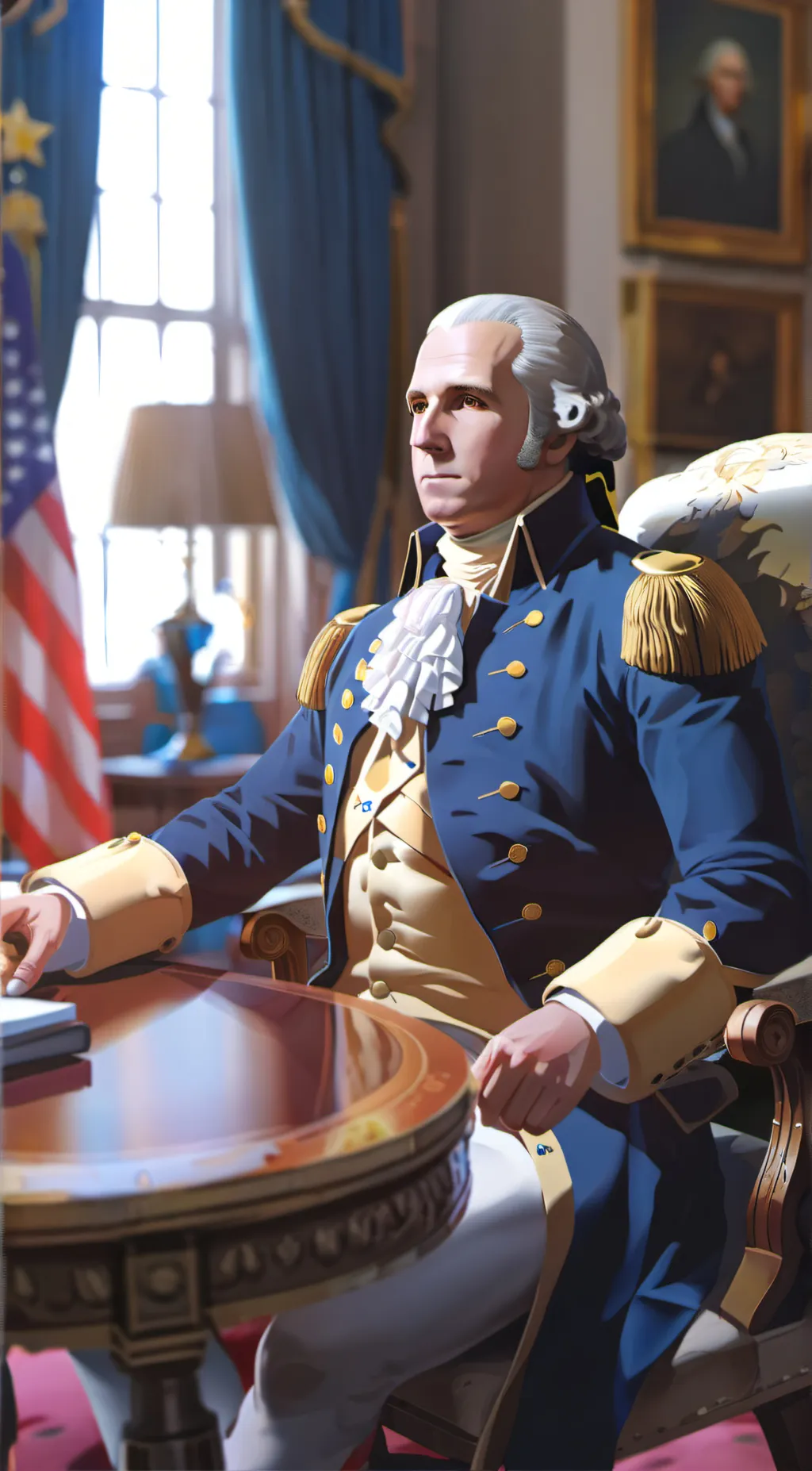 ai character: George Washington  background