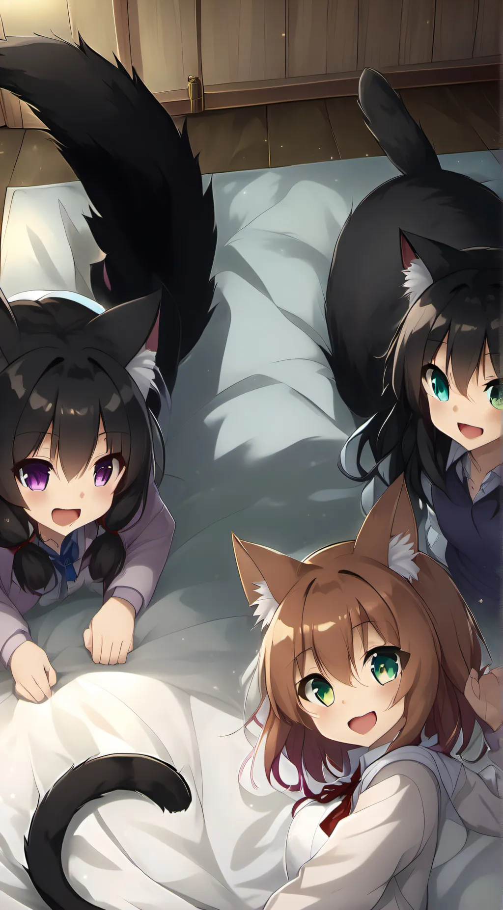 ai character: group of cat girls background