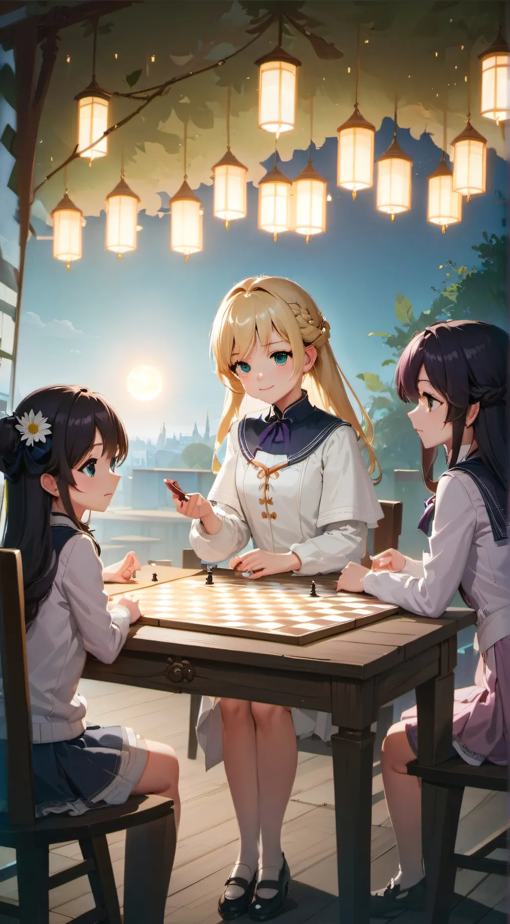 ai character: Girls playingchess background