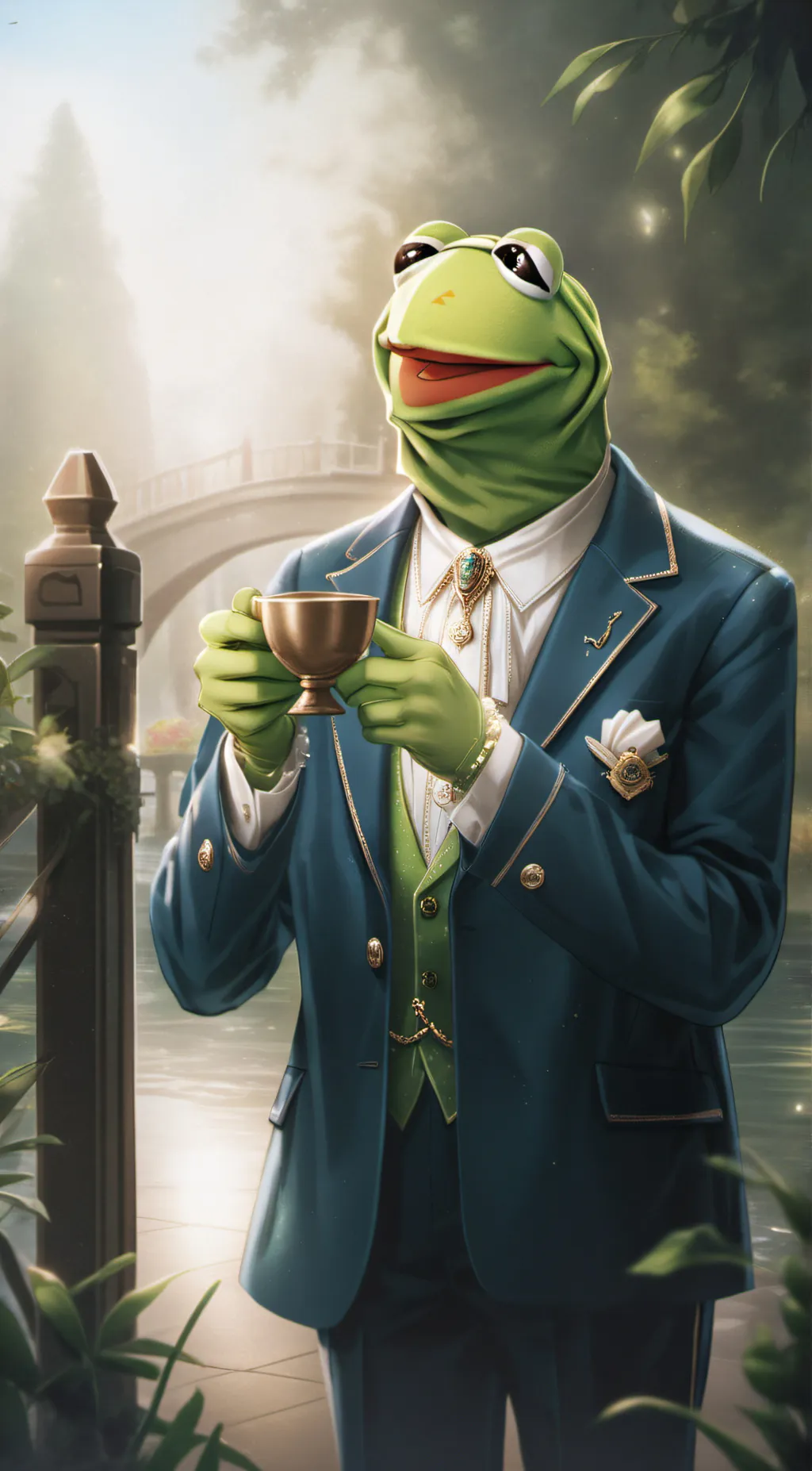 ai character: Kermit  background