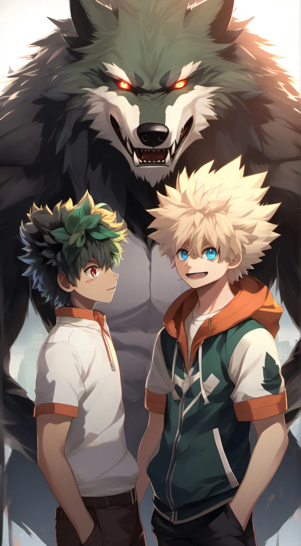 ai character: Bakugo and Deku  background