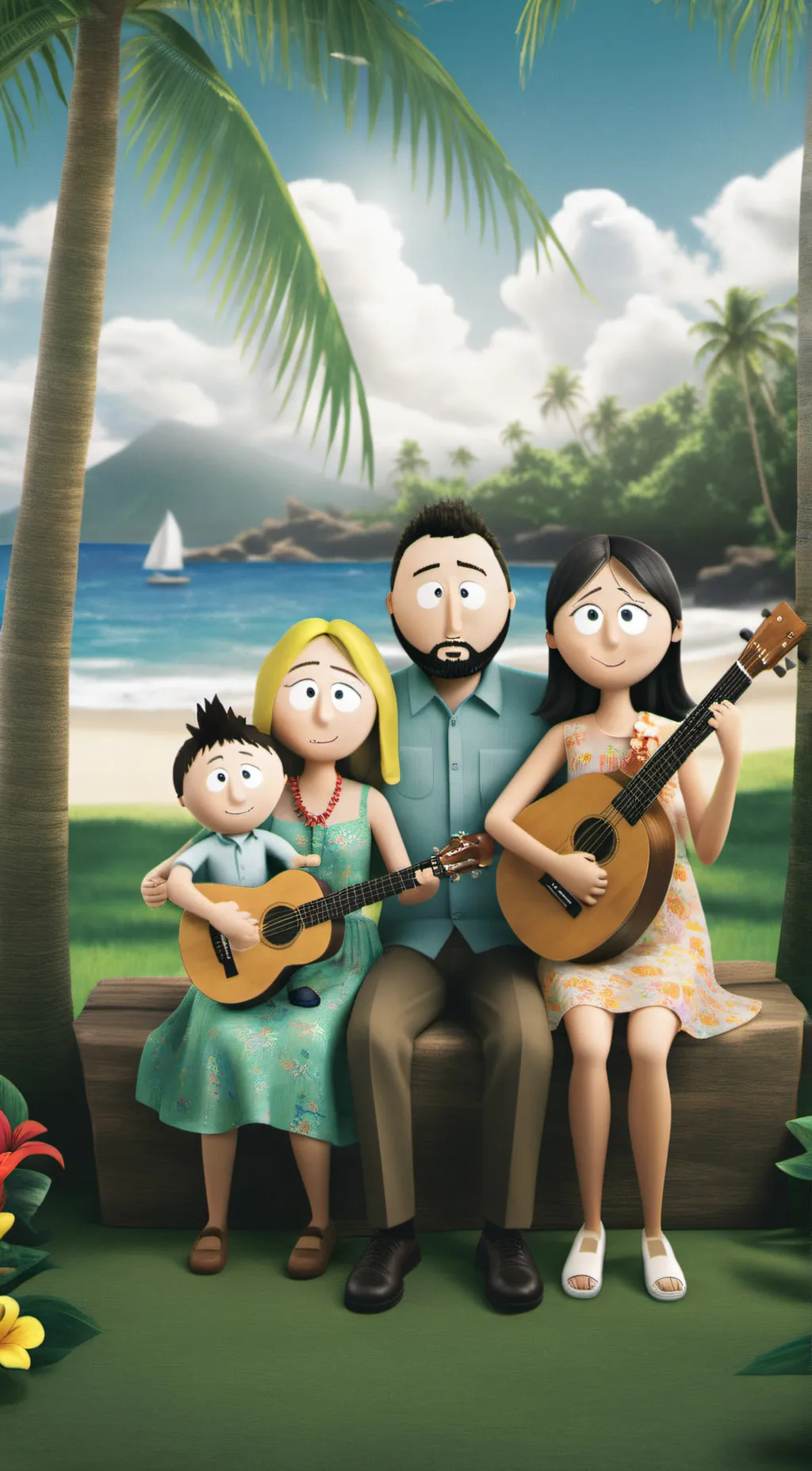 ai character: South park Hawaii background