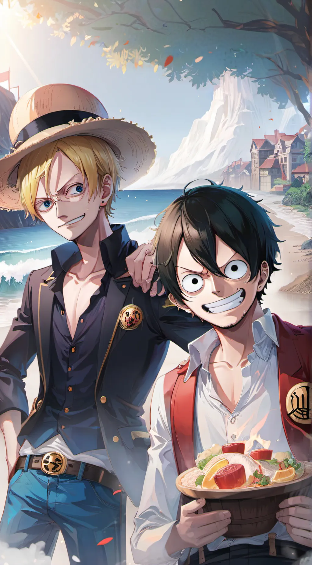 ai character: sanji and Luffy  background