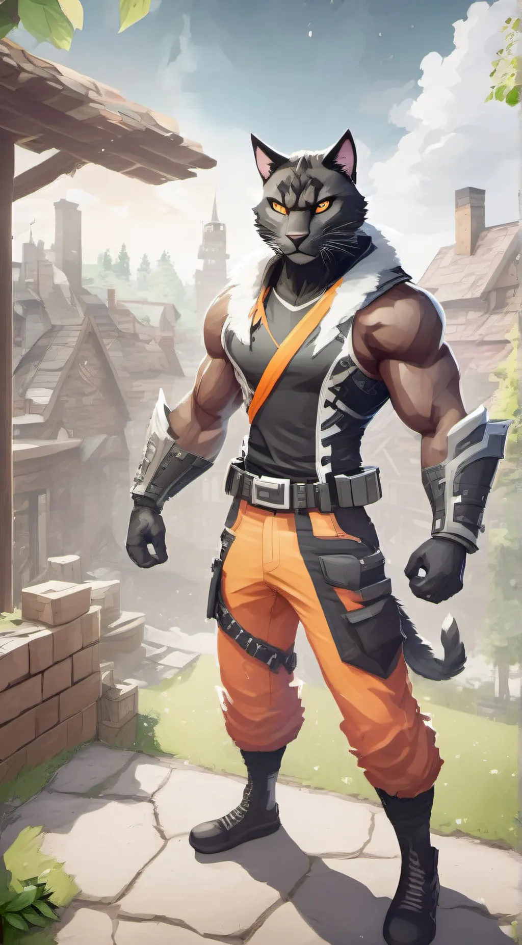 ai character: cat human Panther background
