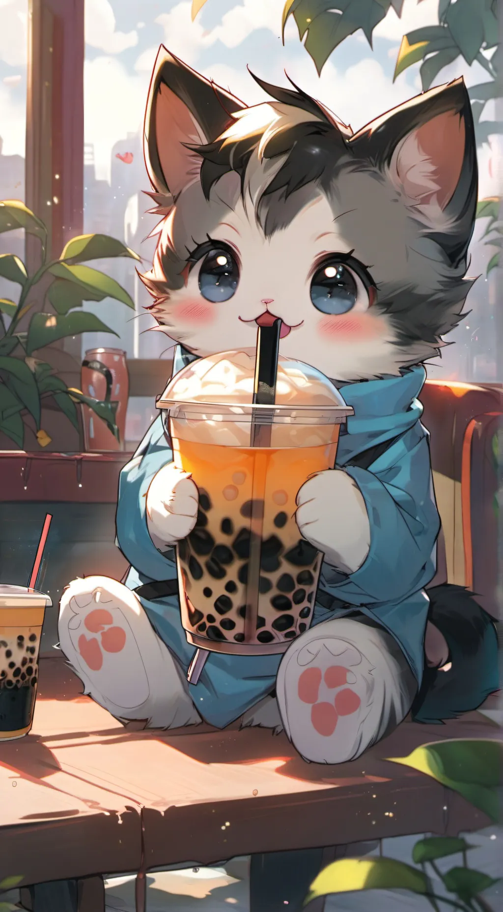 ai character: Boba kitty  background