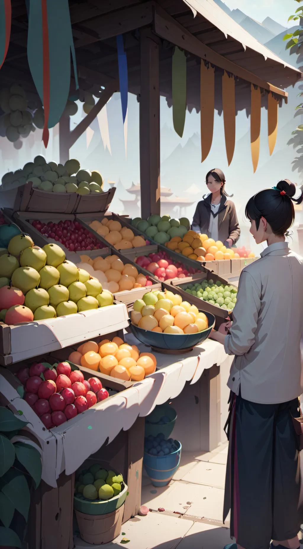 ai character: fruit passer guy background