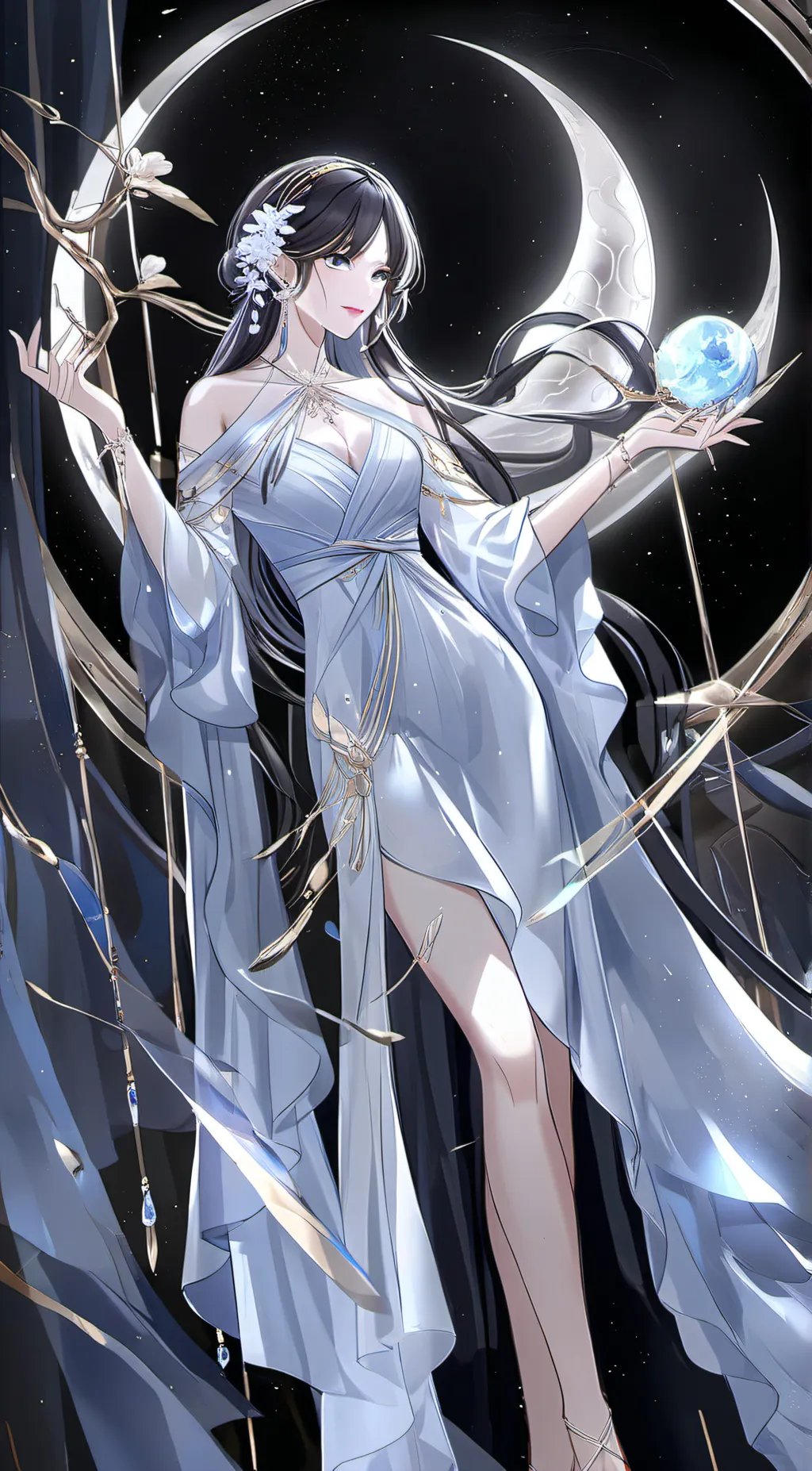 ai character: moon goddess  background
