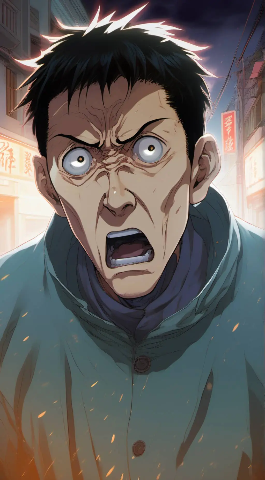 ai character: a terrified man  background