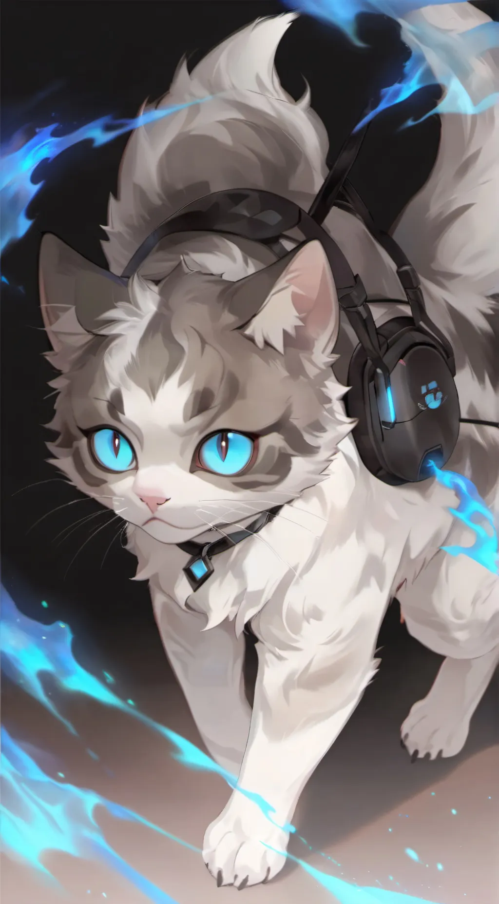 ai character: blue fire cat background