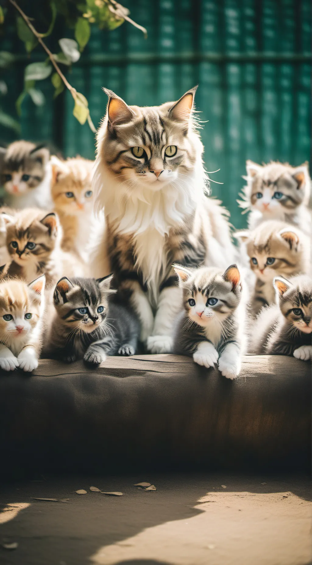 ai character: mama and 100 cats background
