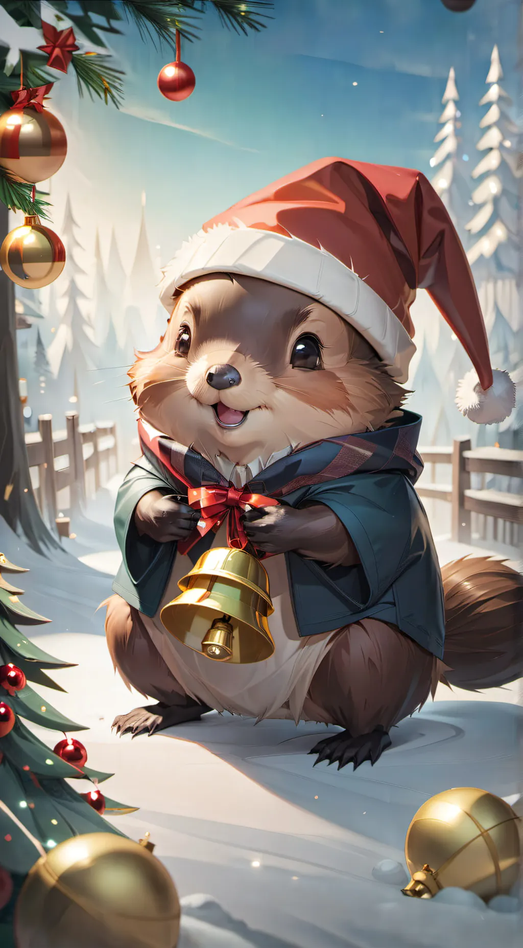 ai character: Christmas beaver background