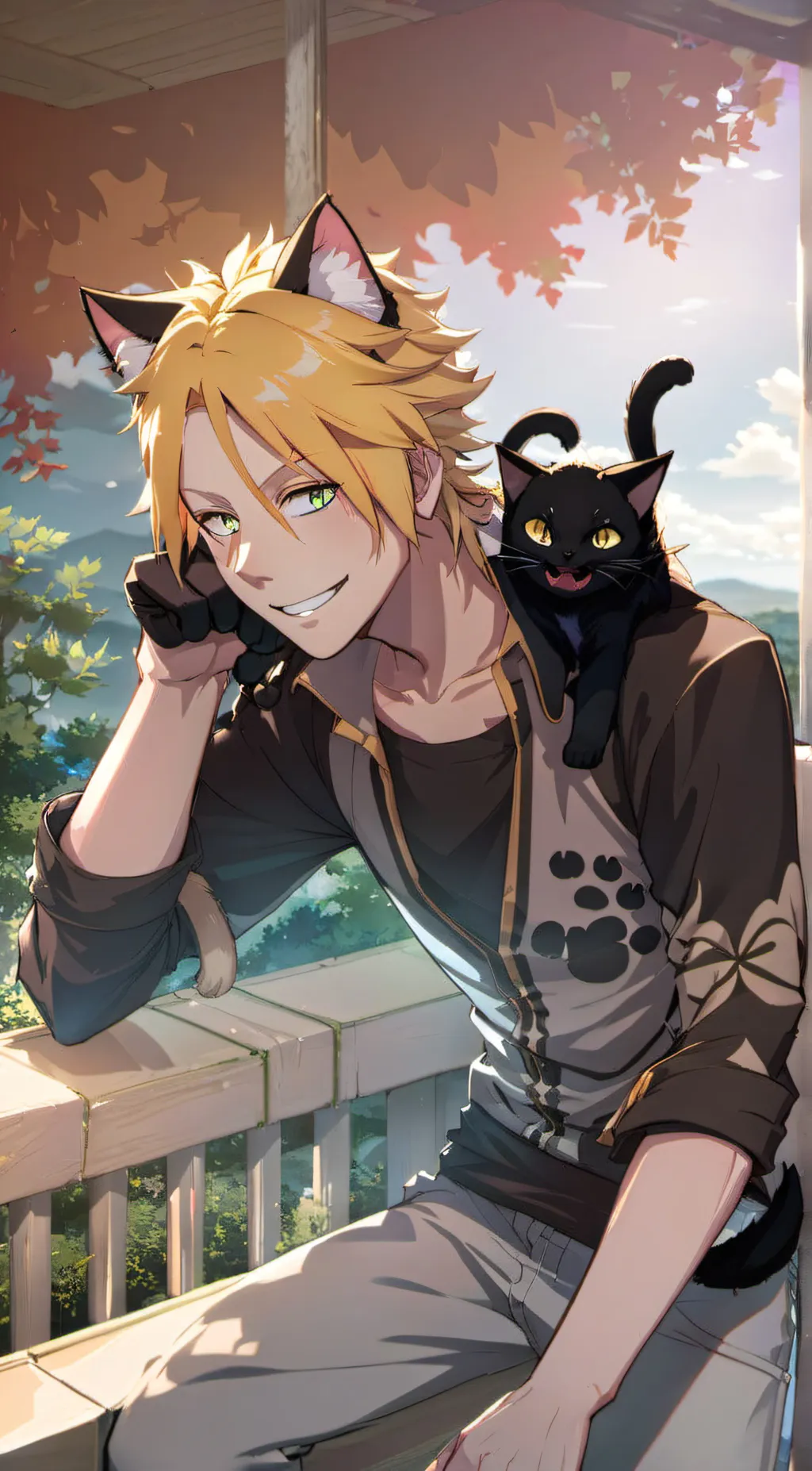 ai character: cat Kaminari background
