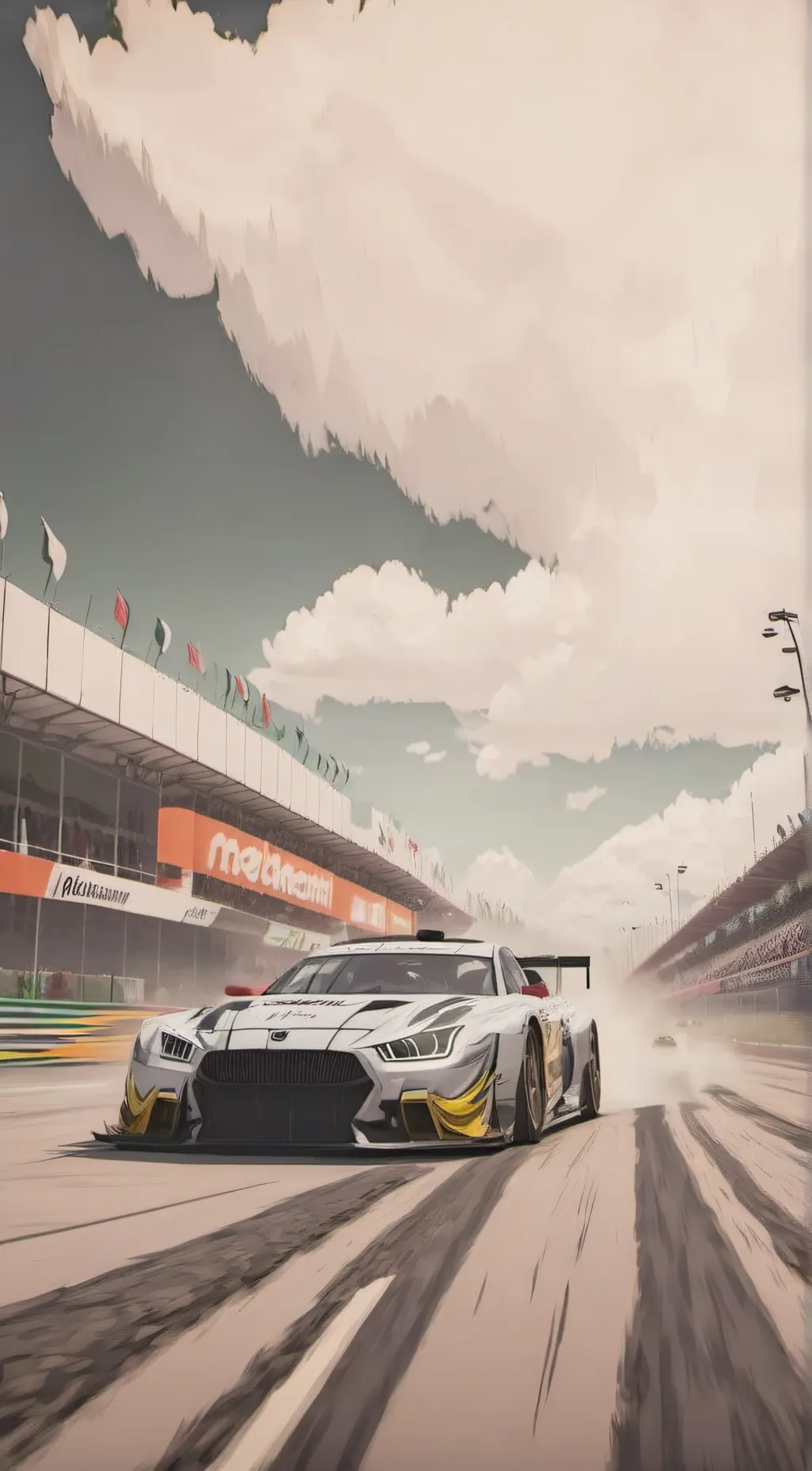 ai character: female race car background