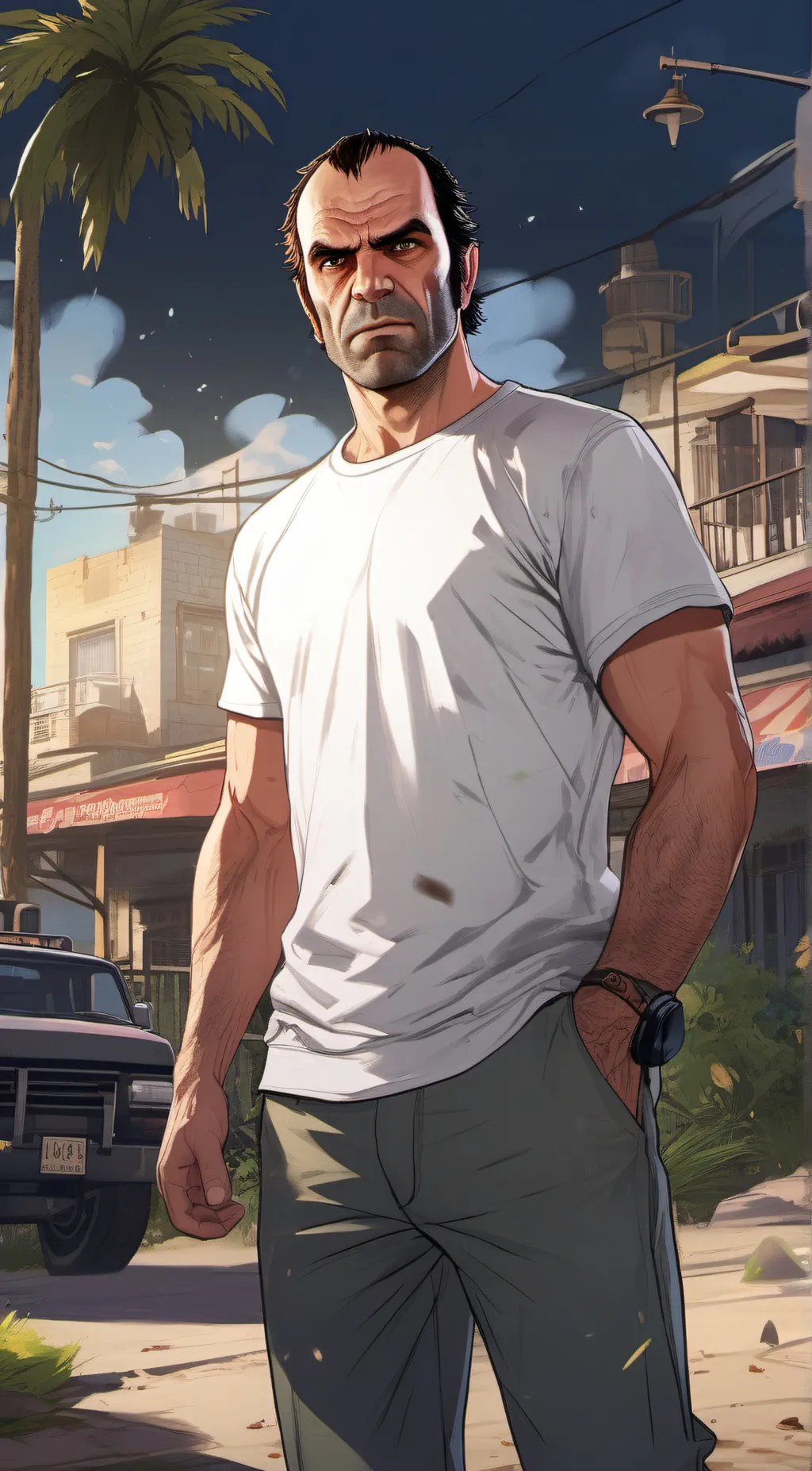 ai character: Trevor Philips  background