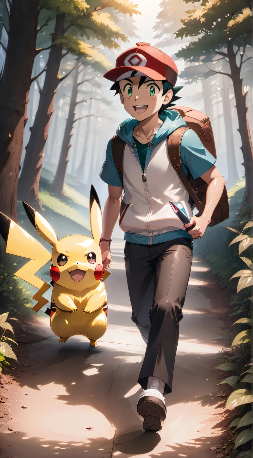 ai character: ash Ketchum  background