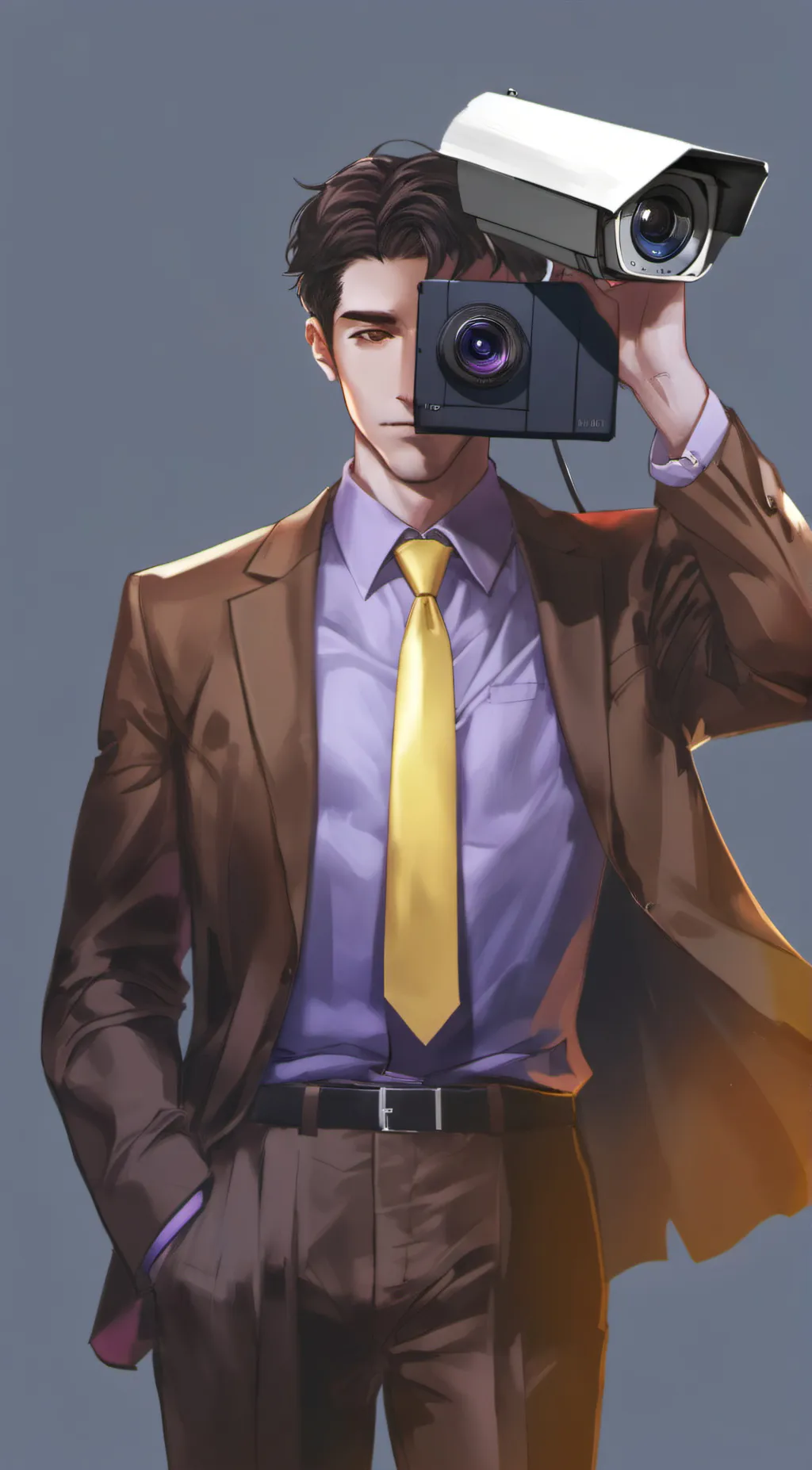 ai character: Brown camera man background