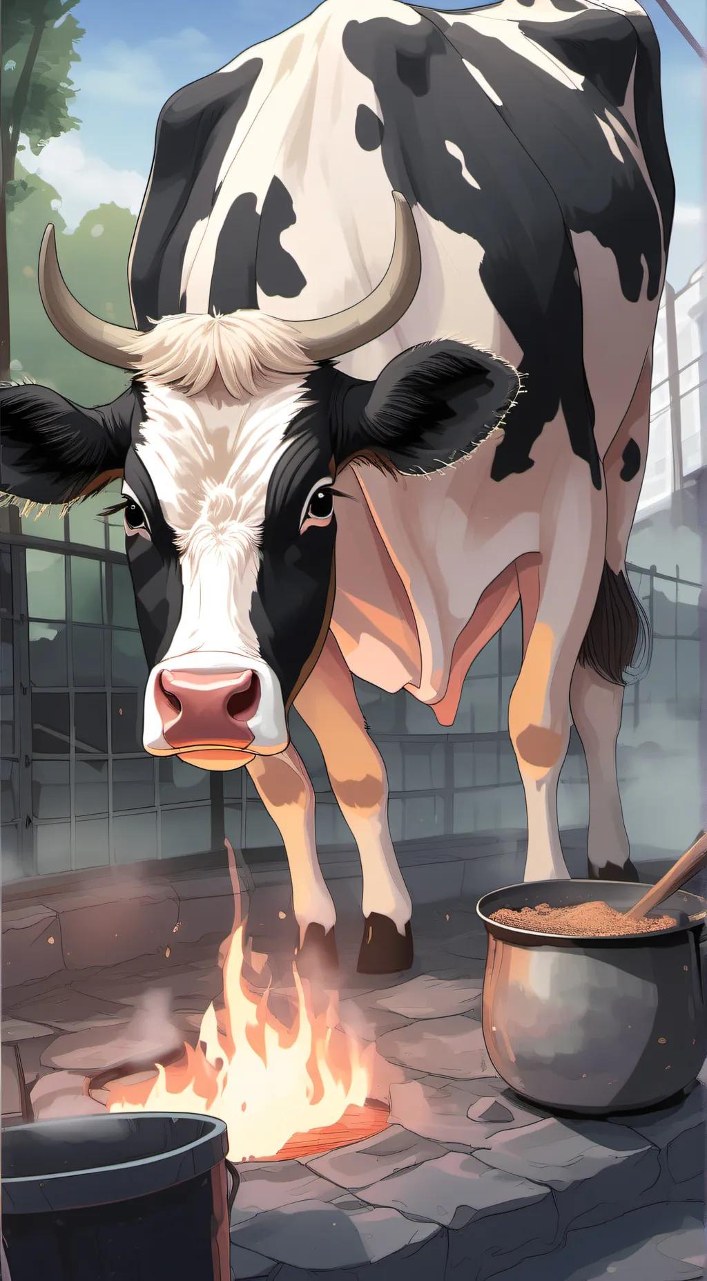 ai character: Female cow in heat background