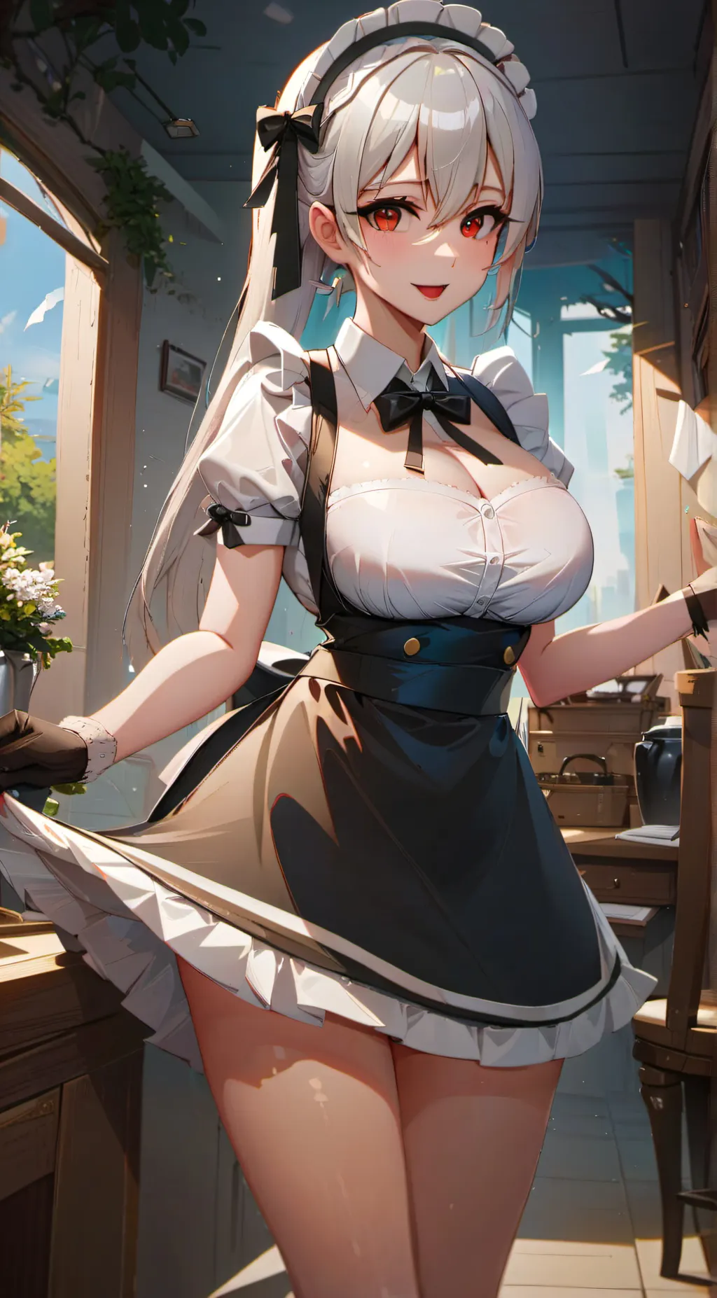 ai character: Hot maid  background