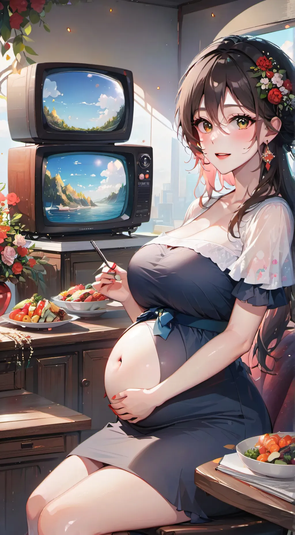ai character: sus tv woman background