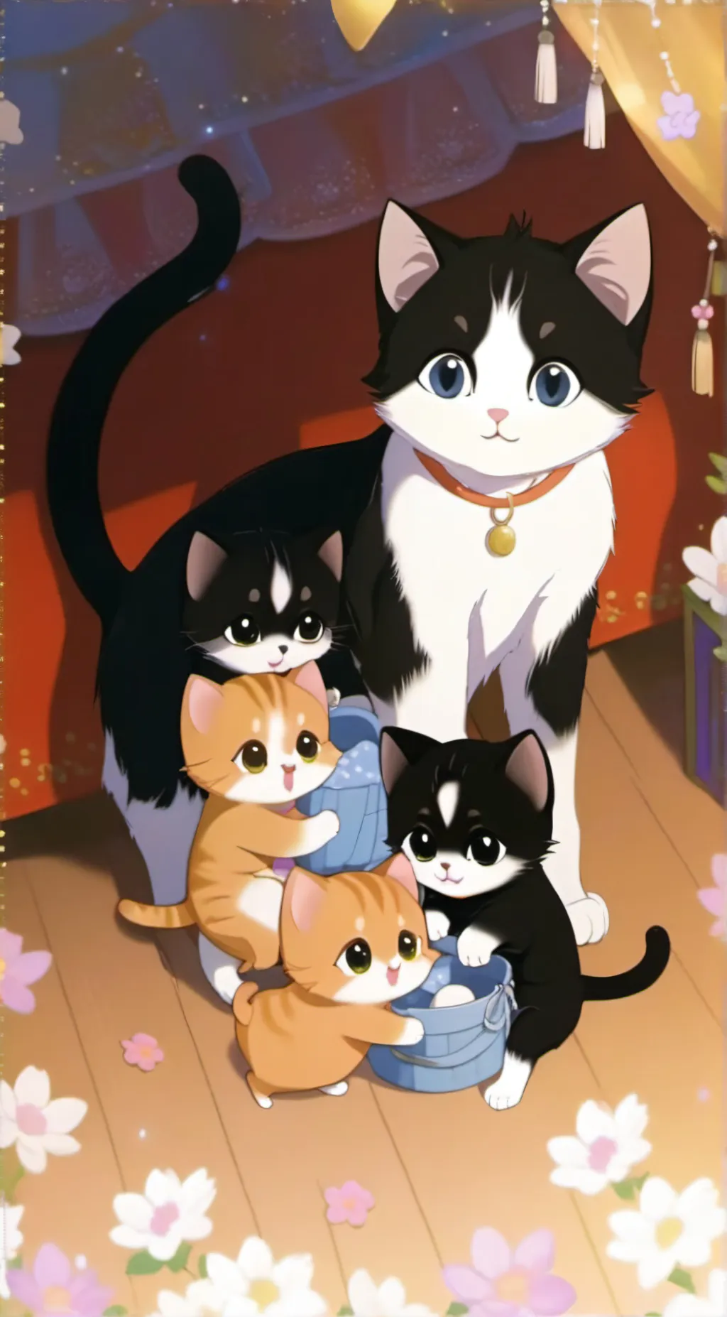 ai character: mama and kittens background