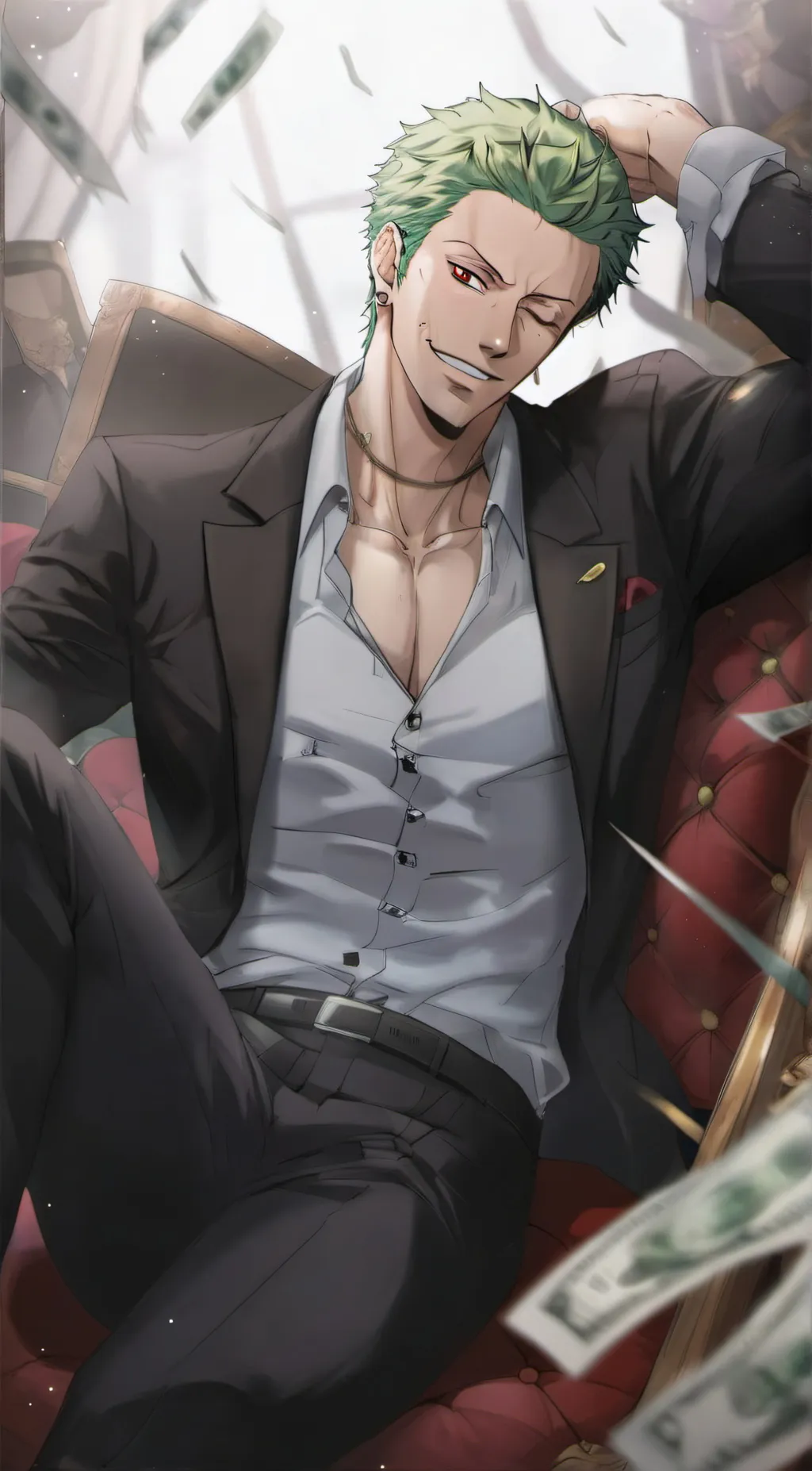 ai character: Zoro  💚 background