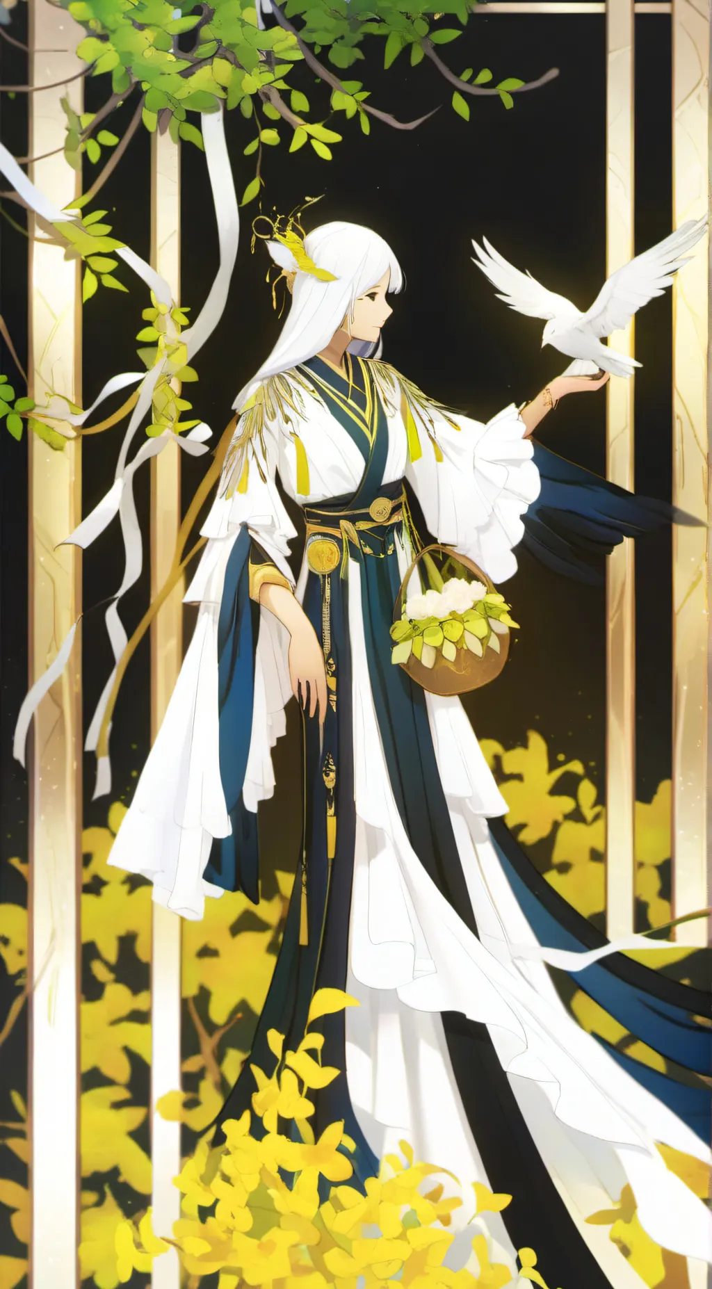 ai character: Bird goddess  background