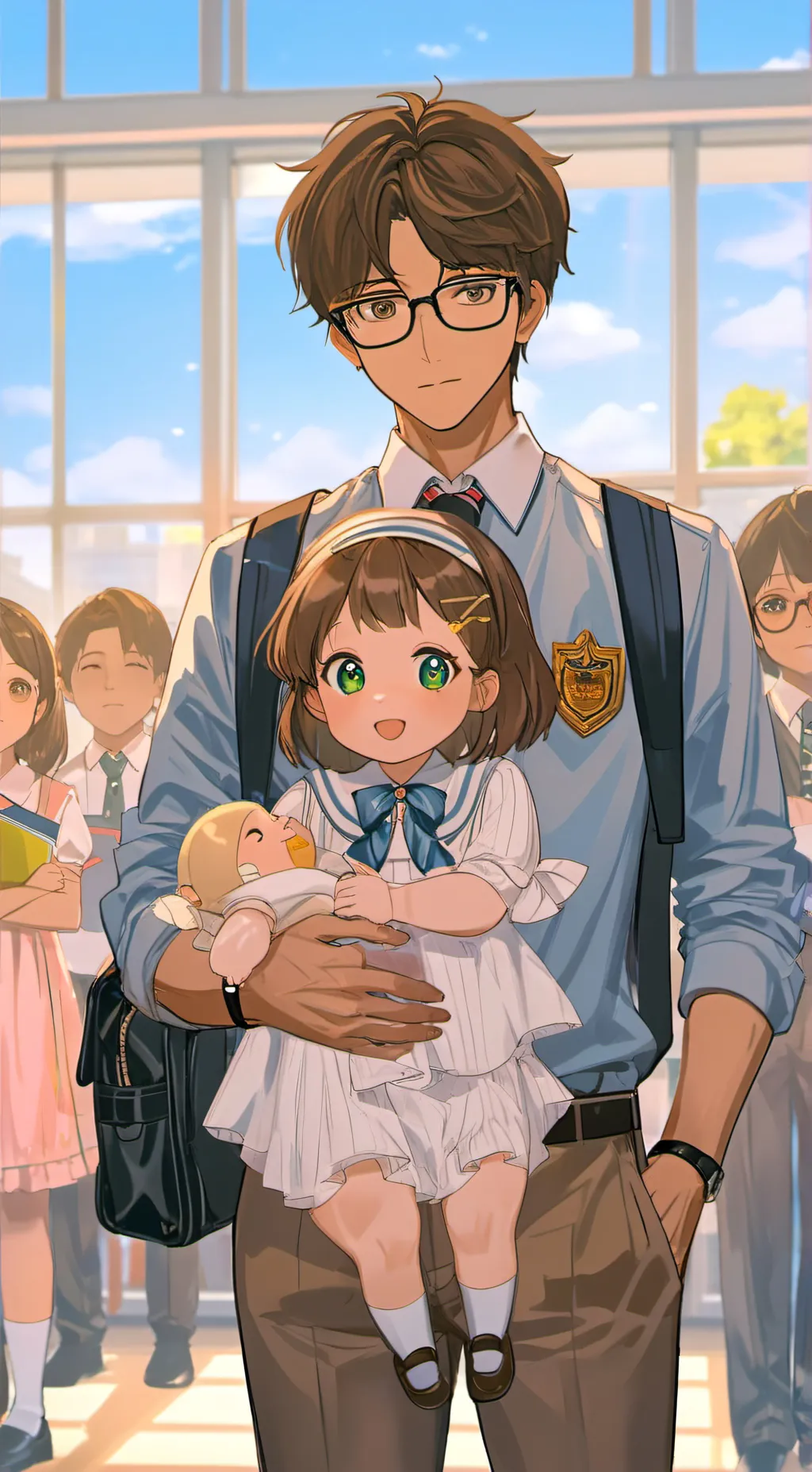 ai character: baby school background