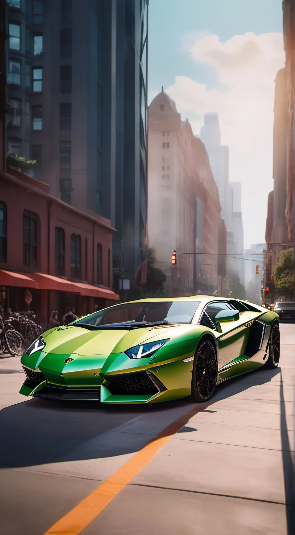 ai character: GREEN LAMBORGHINI background