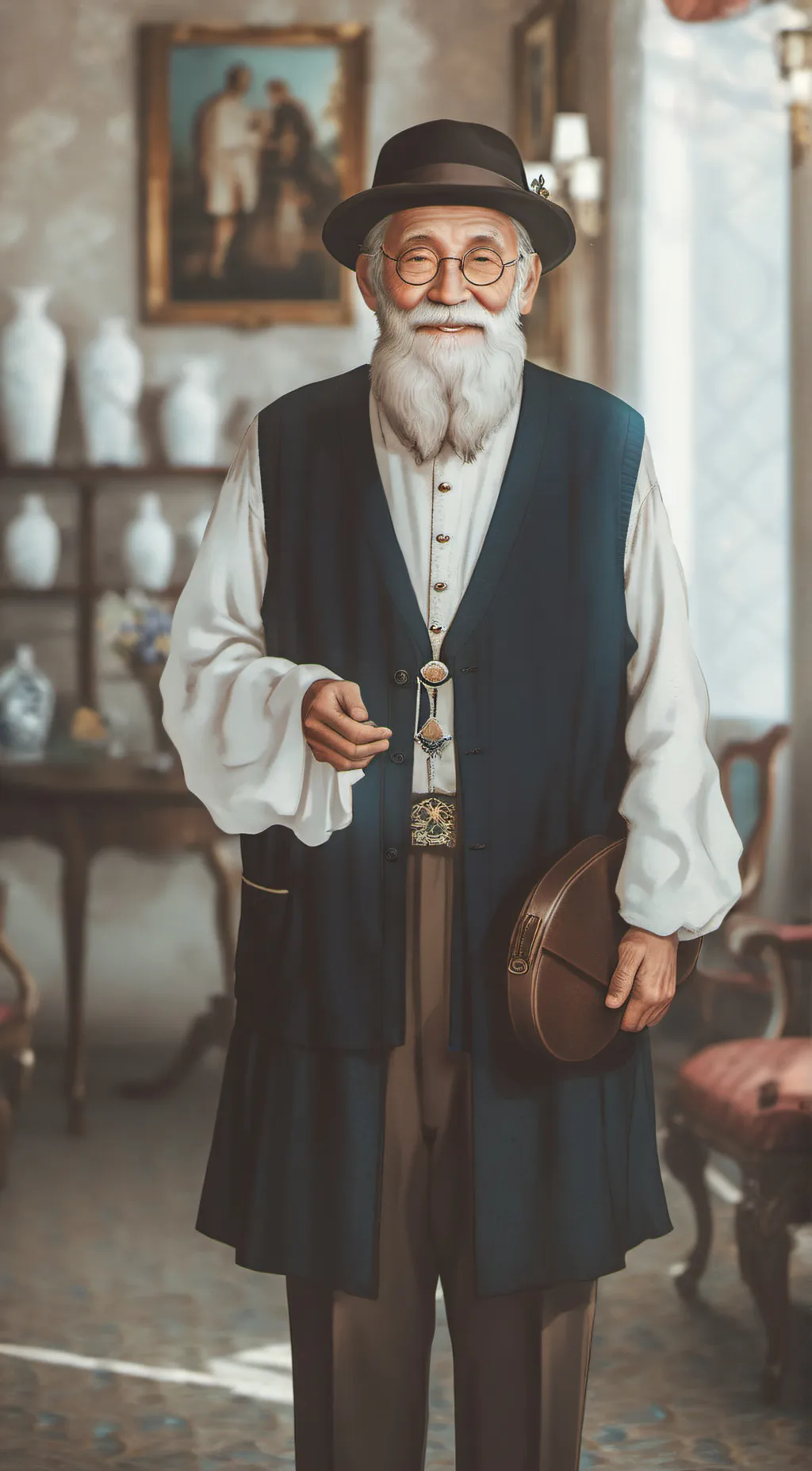 ai character: Nice old man background