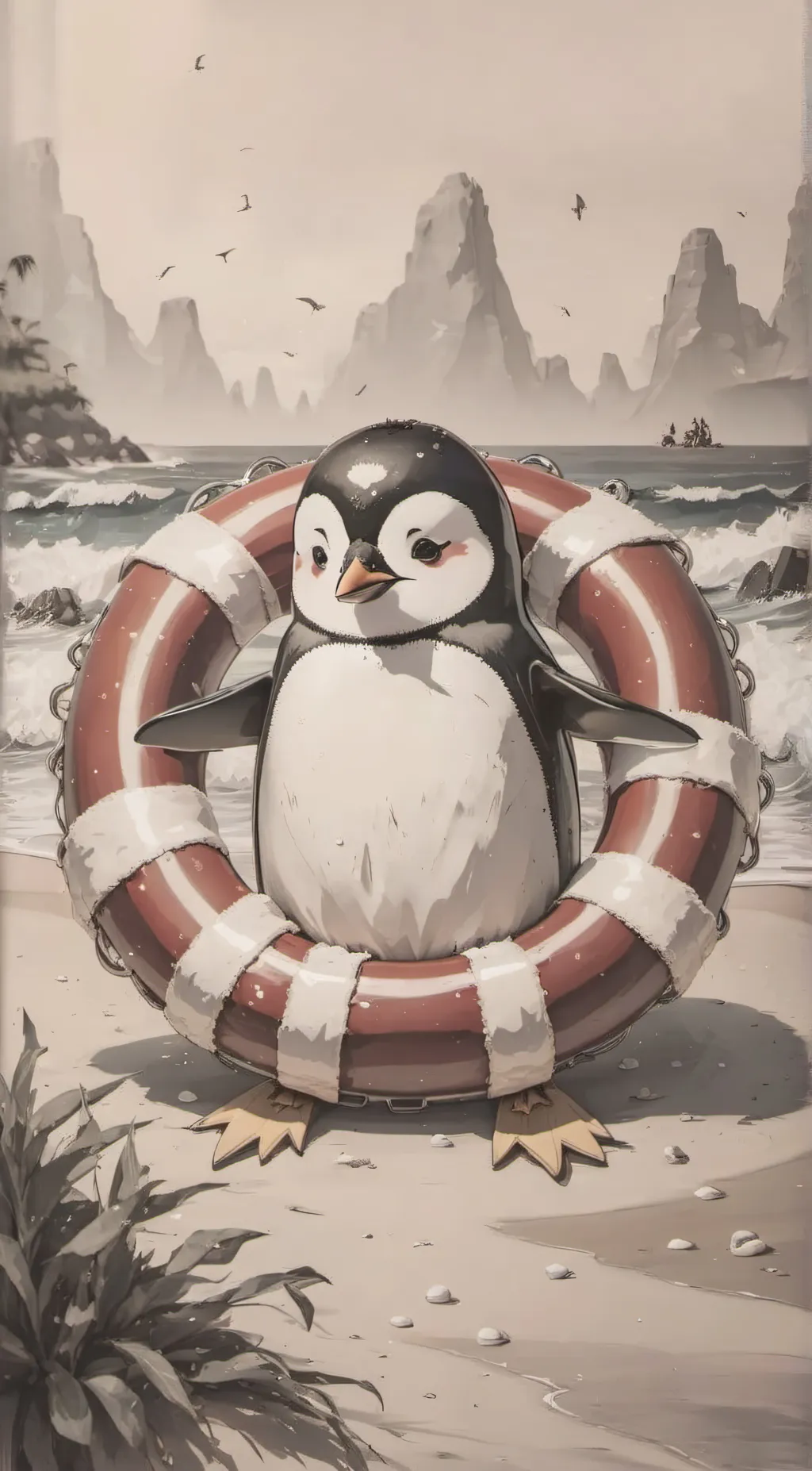 ai character: Penny Penguin  background