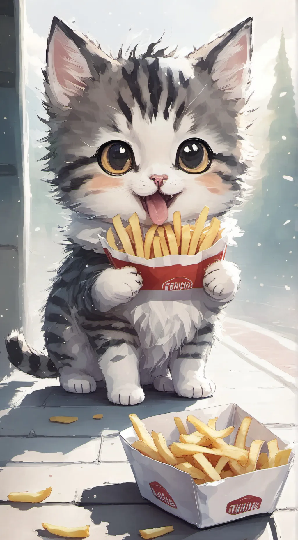 ai character: hungry kitten background