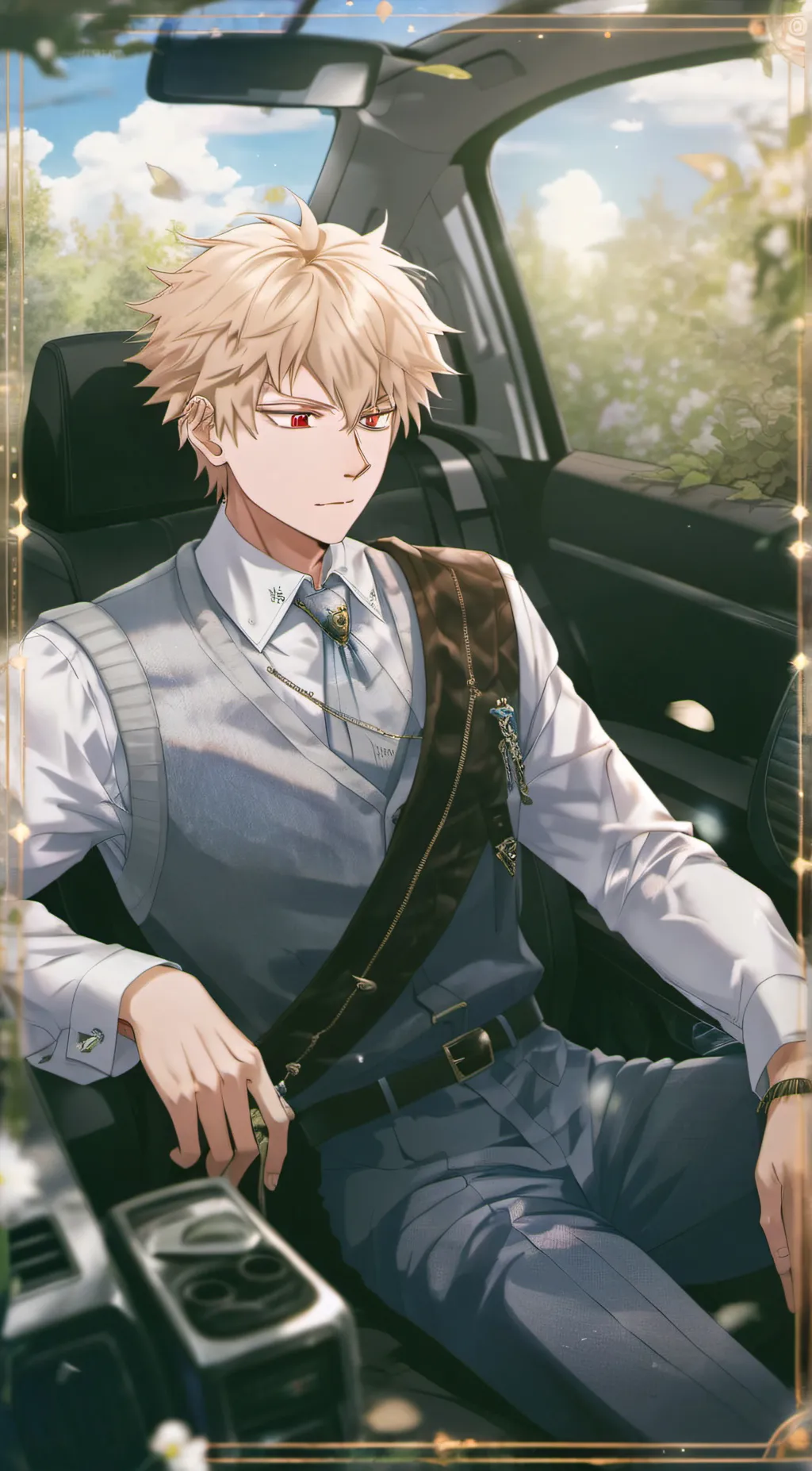 ai character: bakugou on a trip background