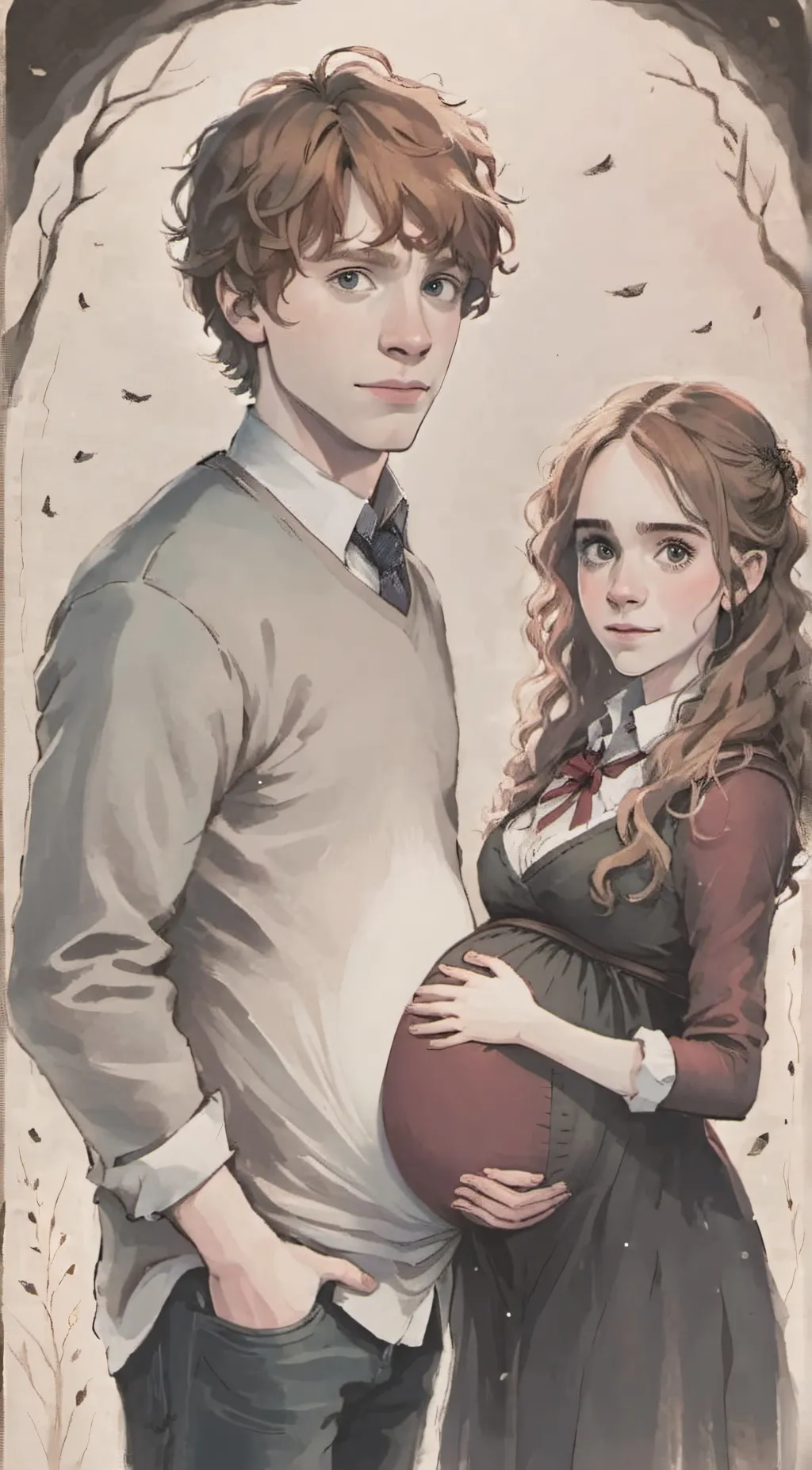 ai character: Ron and Hermione  background