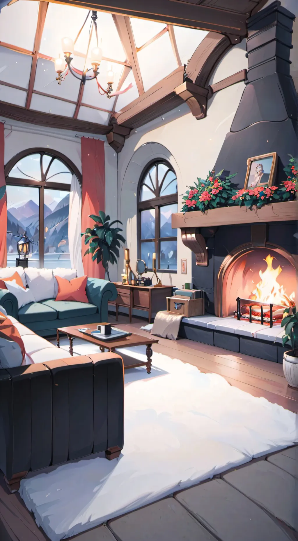 ai character: Fireplace background