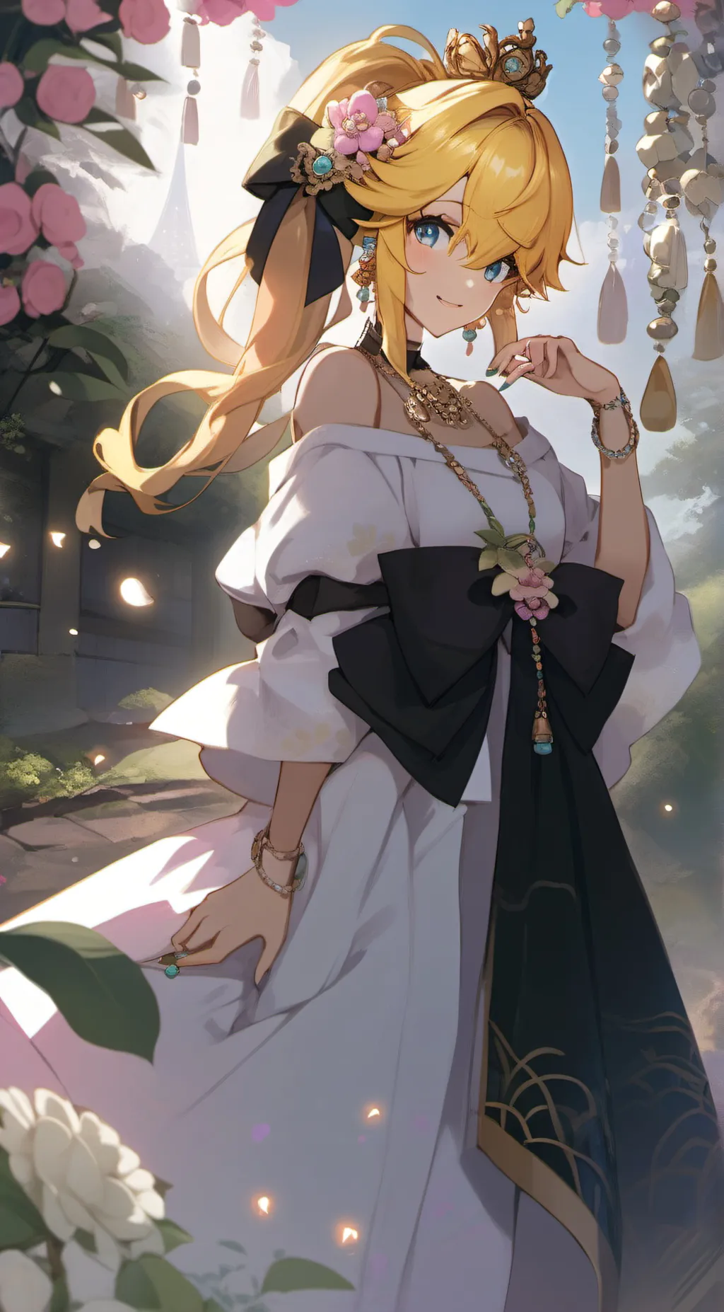 ai character: Princess peach  background