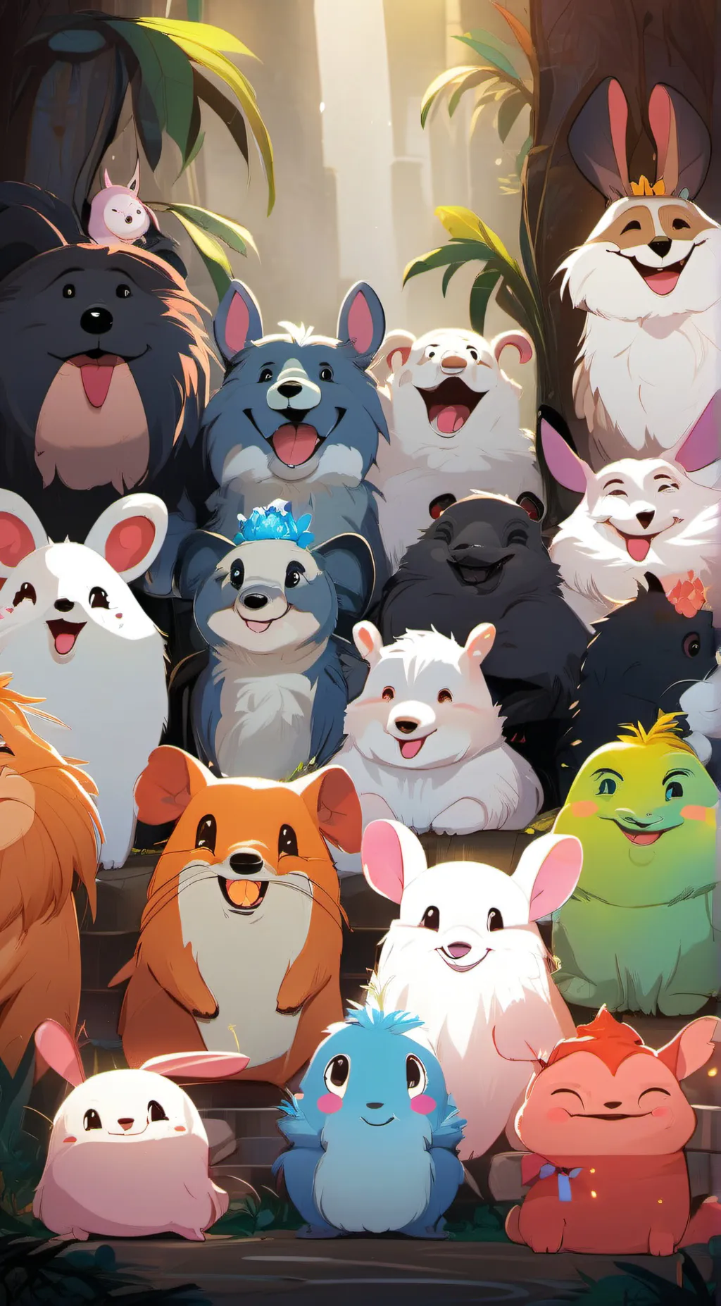 ai character: smiling critters background