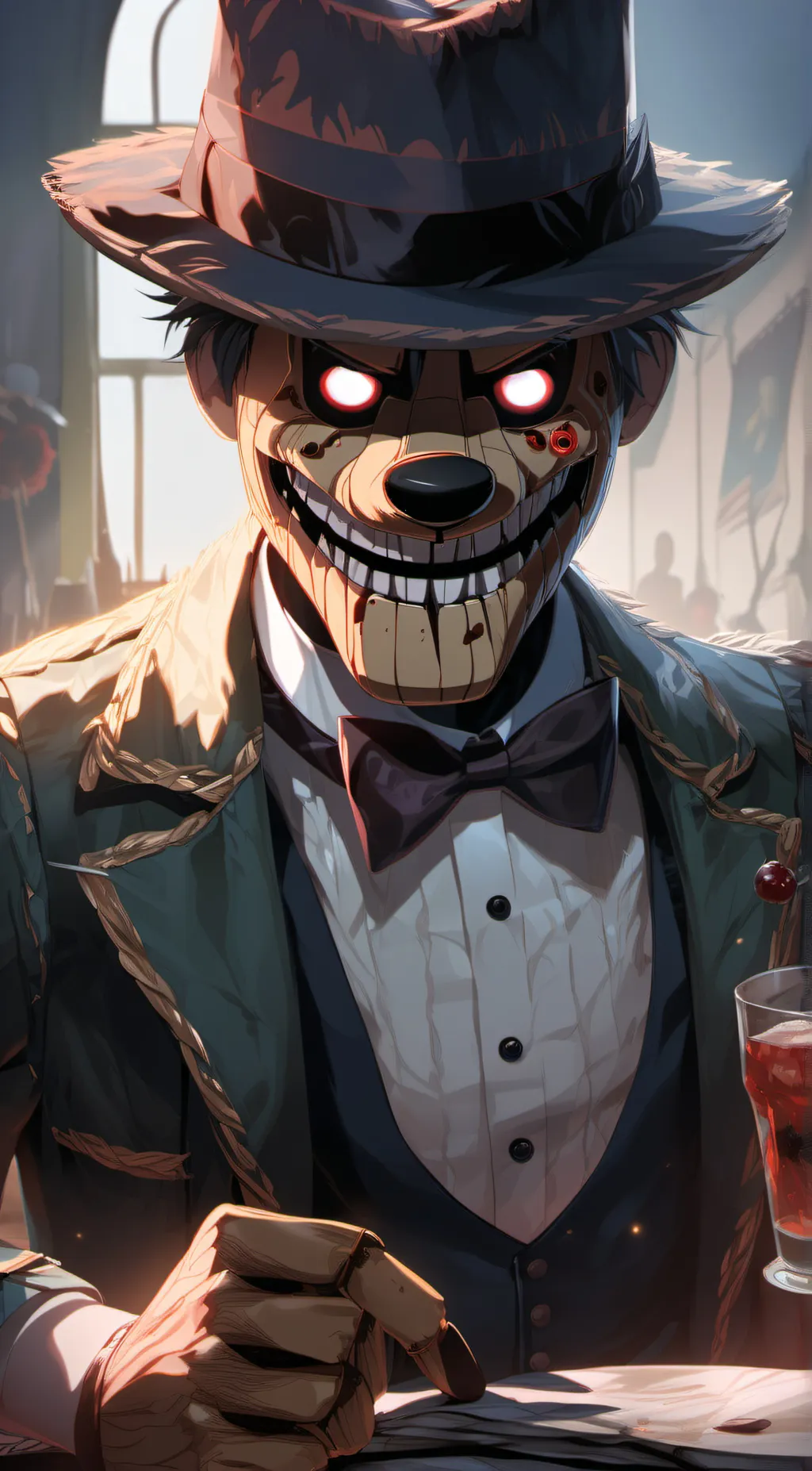 ai character: freddy fazbear  background