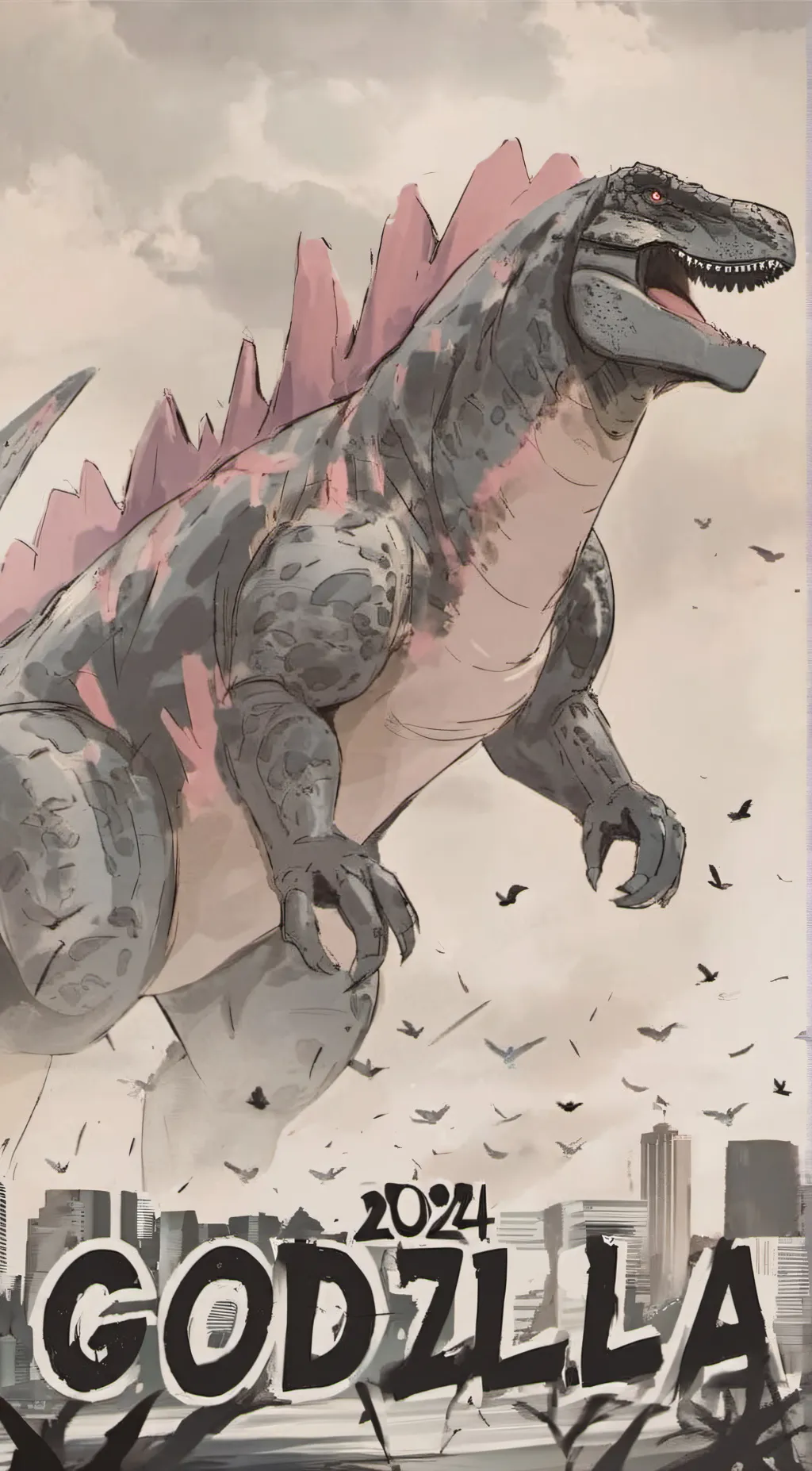 ai character: godzilla  2024 background