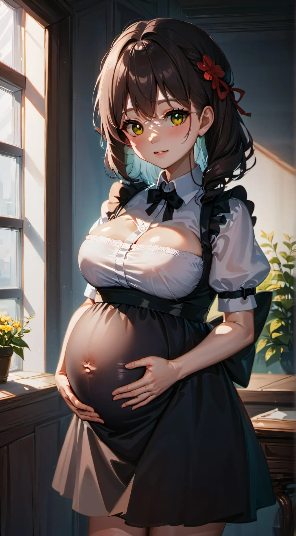 ai character: pregnant maid background