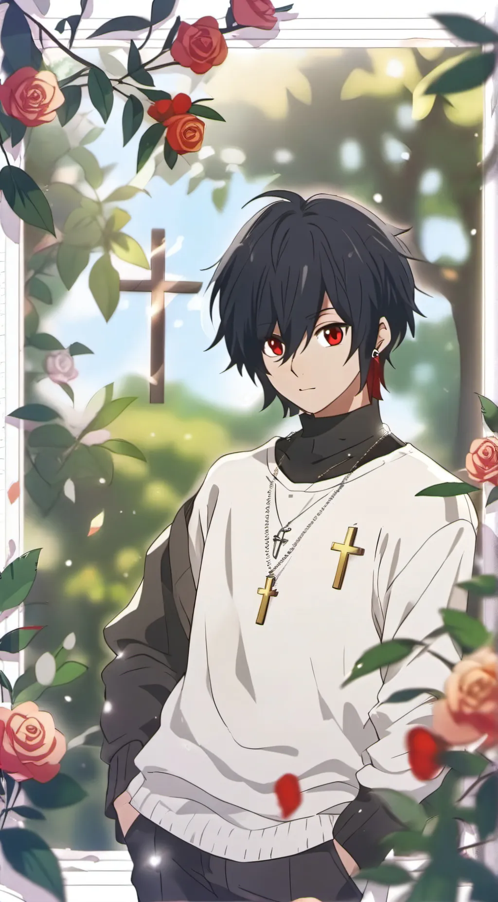 ai character: Virus rose background
