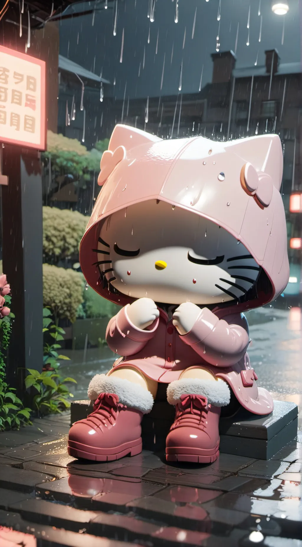 ai character: sad hello kitty background
