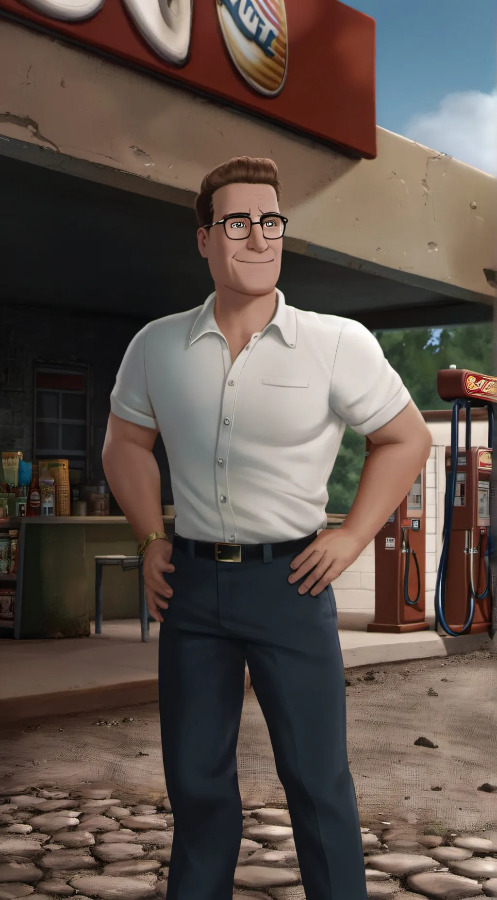 ai character: Hank hill  background