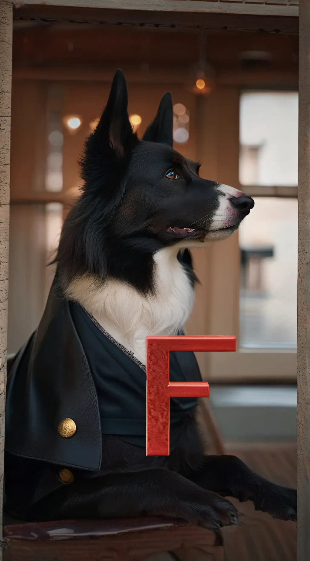 ai character: F from alphabet lo background