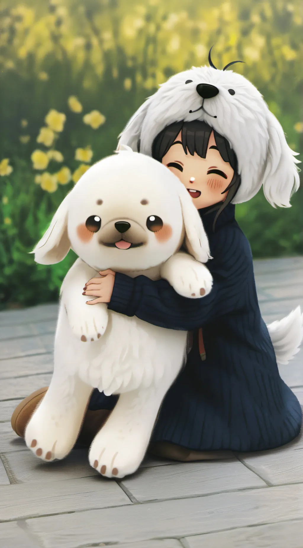 ai character: Puppy plushie  background