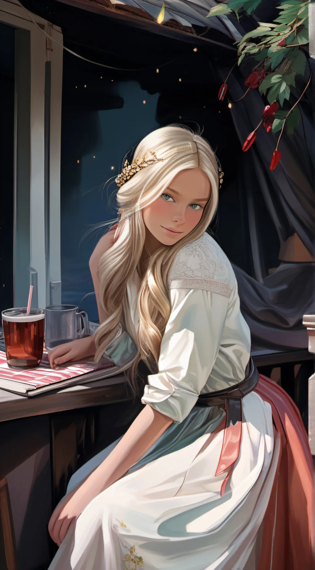 ai character: Helena Farstad  background