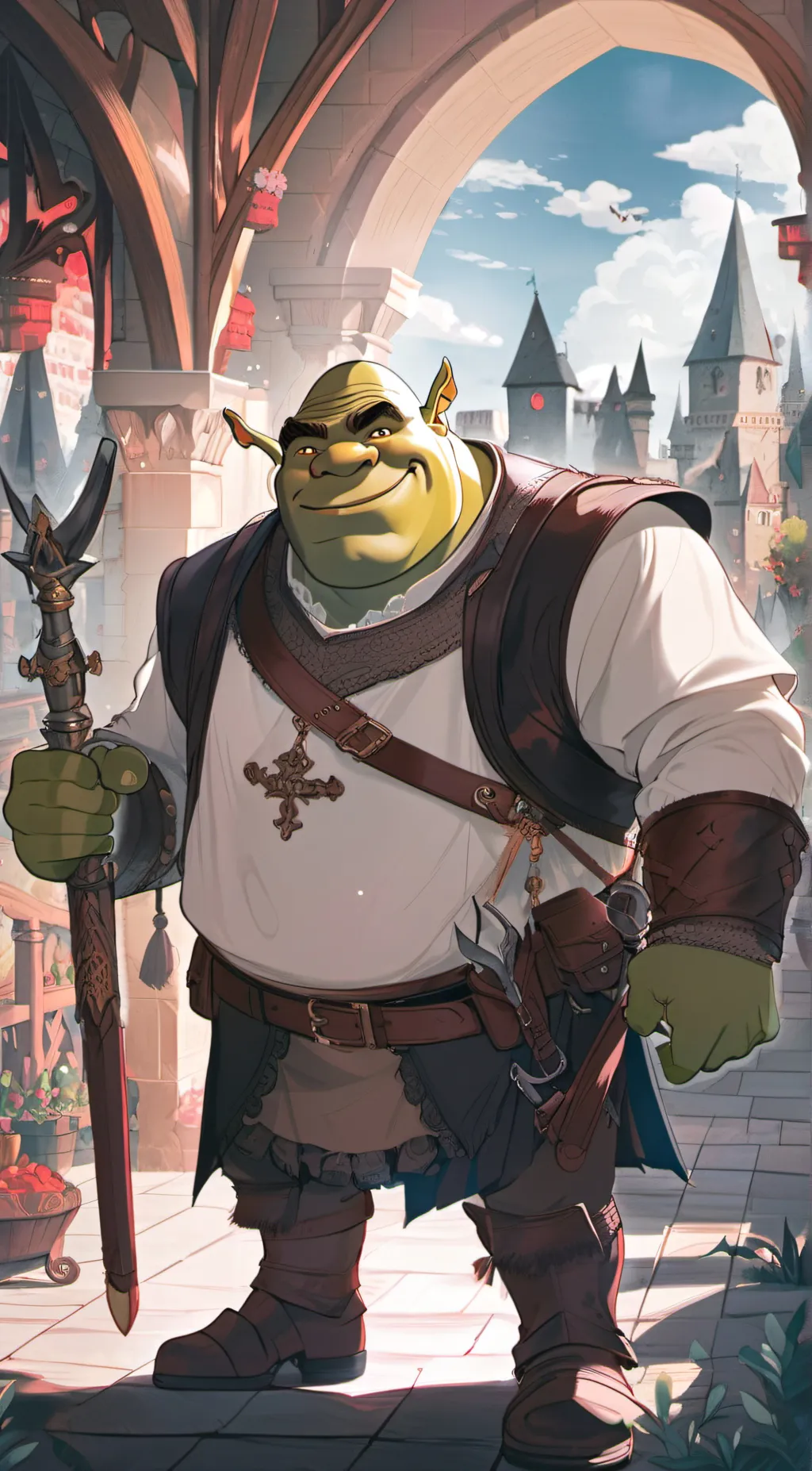 ai character: Shrek pookie bear  background